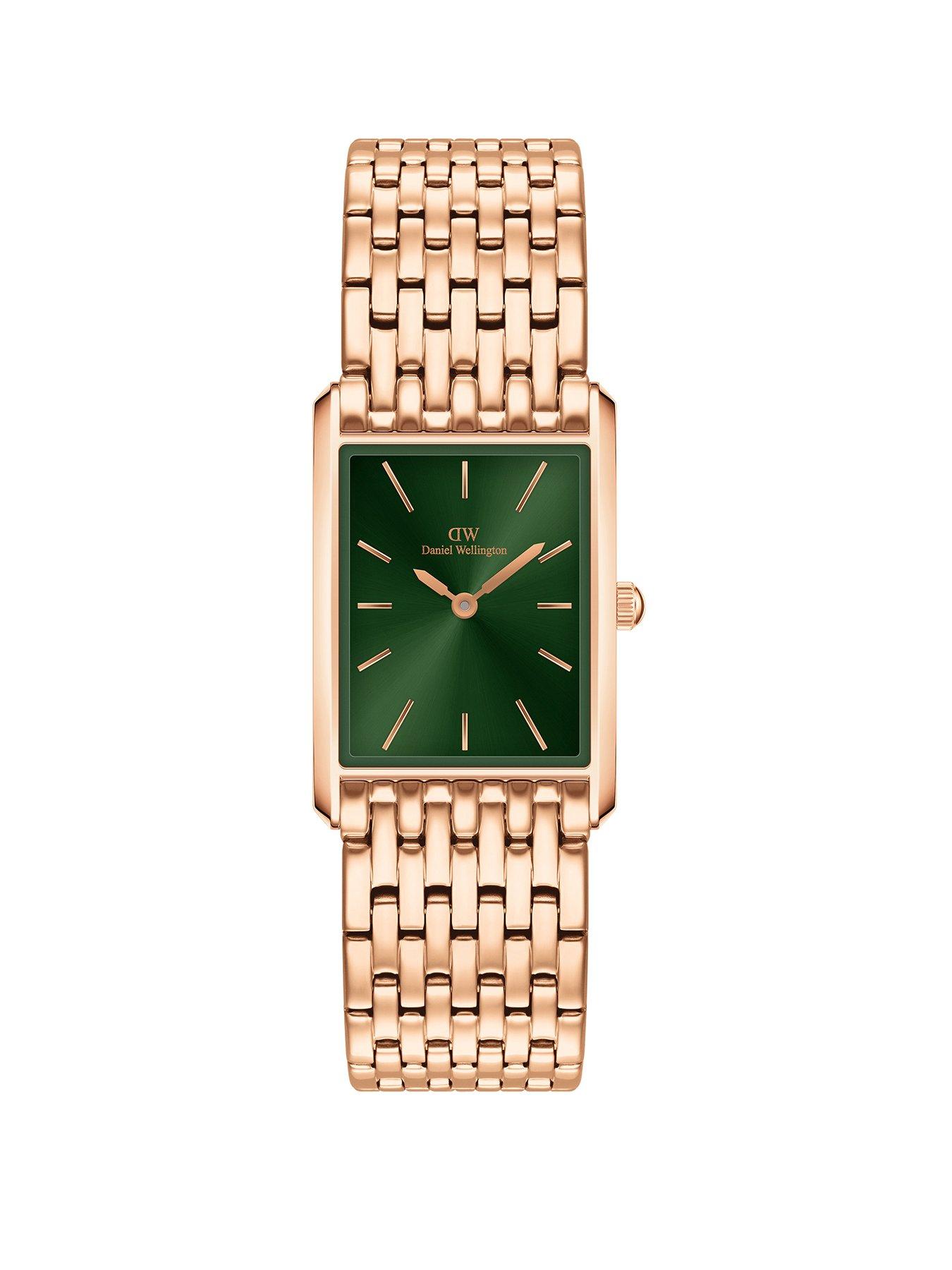 Product photograph of Daniel Wellington Tank 9-link Rose Gold Emerald Sunray Watch from very.co.uk