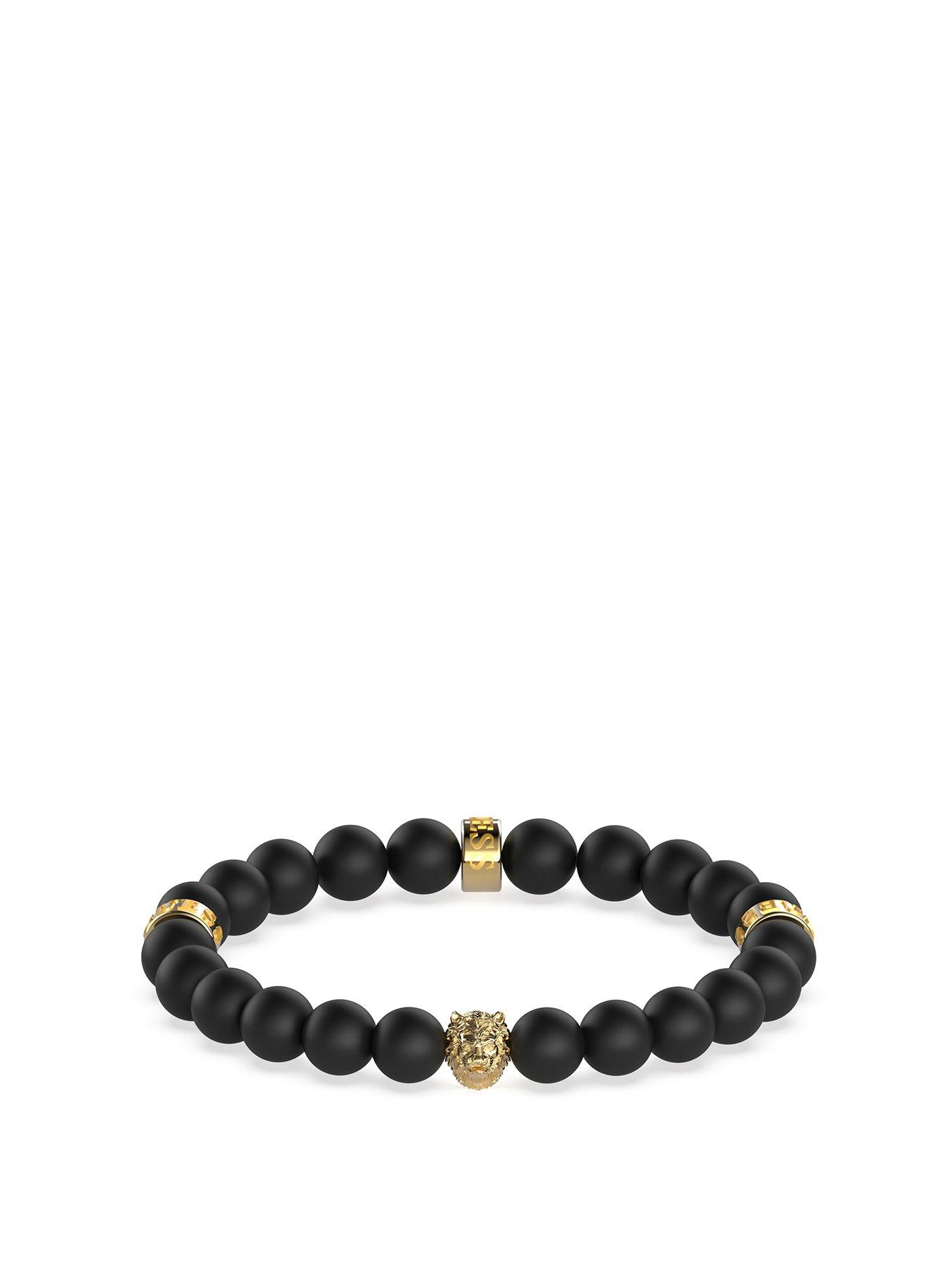 Product photograph of Guess Lion King Black Bead Bracelet from very.co.uk