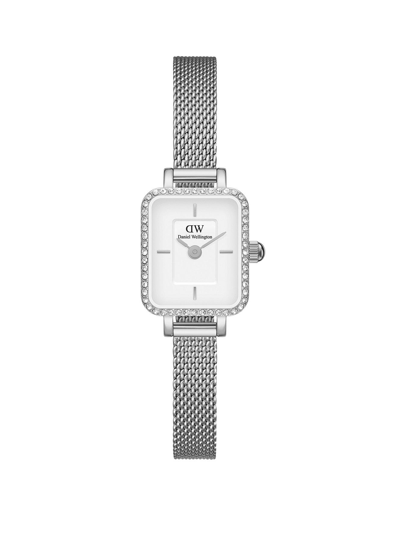 Product photograph of Daniel Wellington Quadro Mini Lumine Bezel 15x18 Silver White Watch from very.co.uk