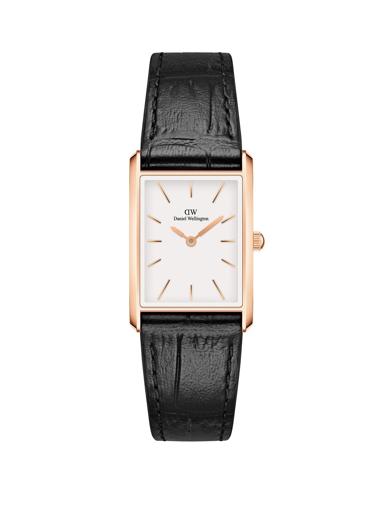 Product photograph of Daniel Wellington Bound Black Crocodile Leather Rose Gold White Watch from very.co.uk