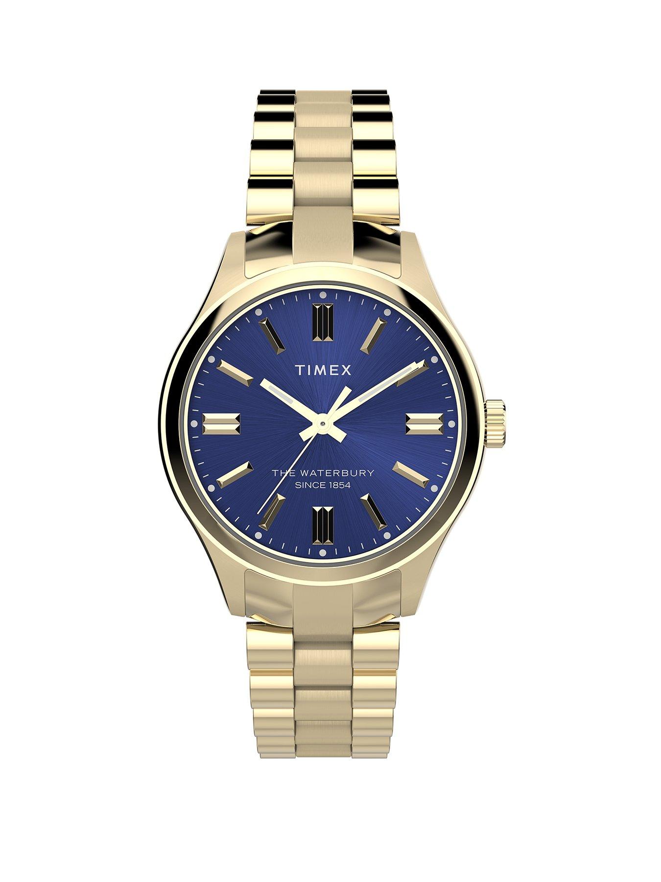 Product photograph of Timex Waterbury Traditional With Gold-tone Bracelet And Blue Dial from very.co.uk