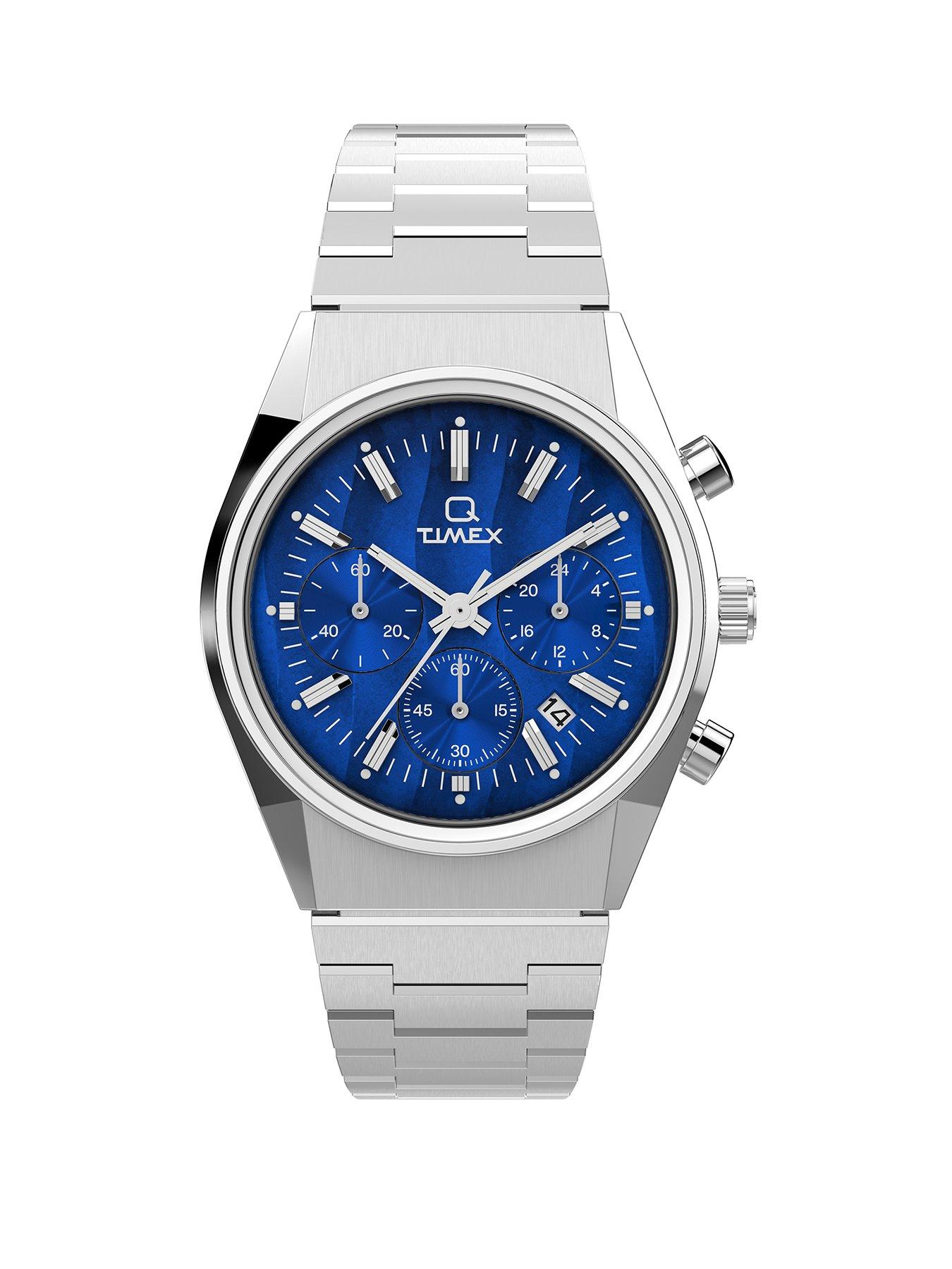 Product photograph of Timex Falcon Eye Chronograph Dial Watch - Blue from very.co.uk