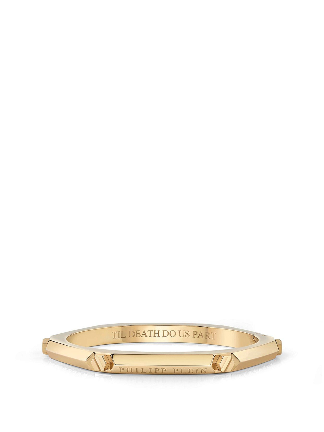 Product photograph of Philipp Plein Cuff Gent Ip Yellow Gold Bangle Bracelet L from very.co.uk