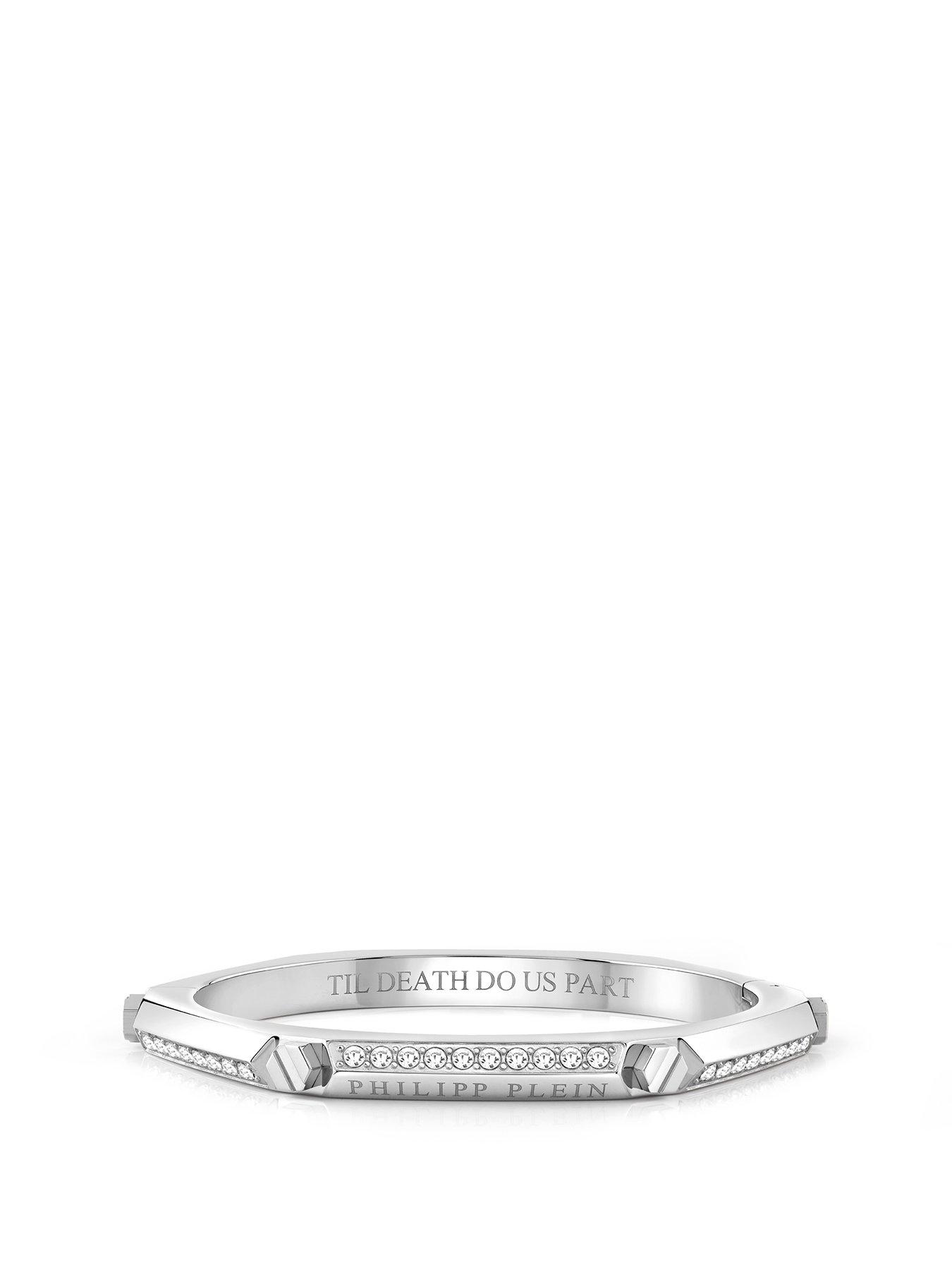 Product photograph of Philipp Plein Cuff Crystal Lady Stainless Steel Bangle Bracelet L from very.co.uk