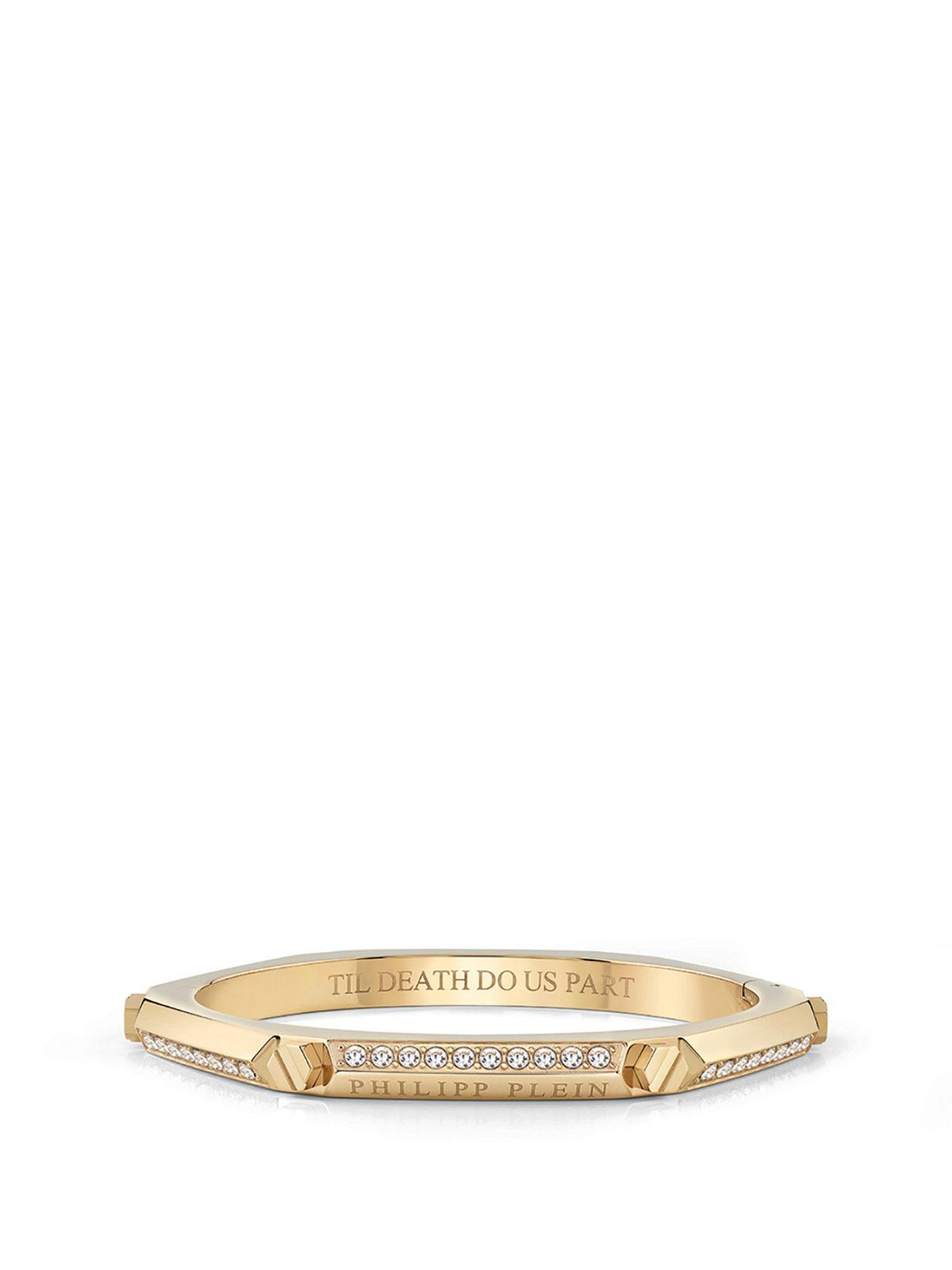Product photograph of Philipp Plein Cuff Crystal Lady Ip Yellow Gold Bangle Bracelet L from very.co.uk