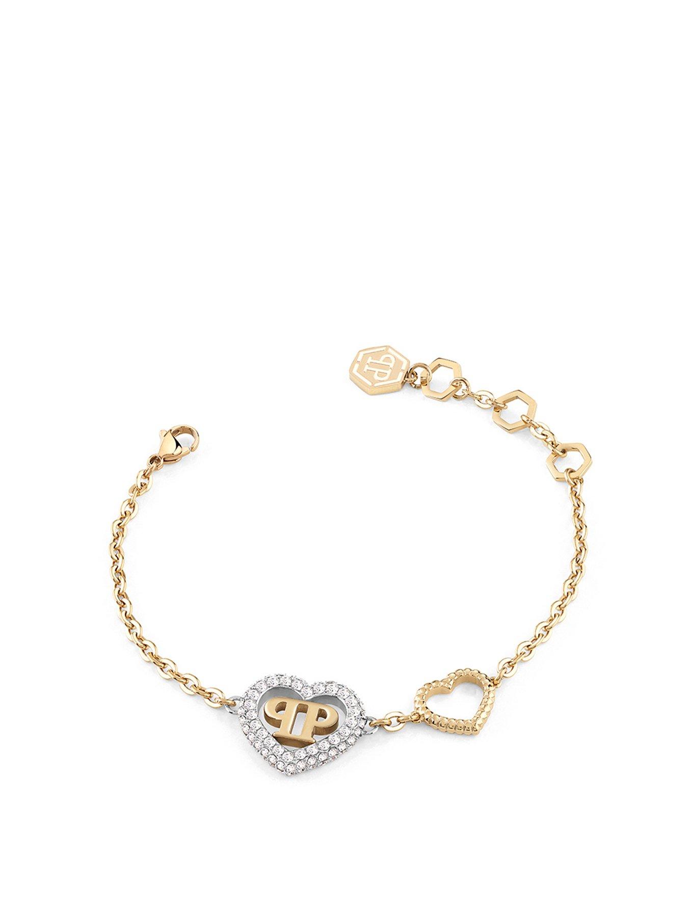 Product photograph of Philipp Plein Rocked Hearts Ip Yellow Gold Bracelet from very.co.uk