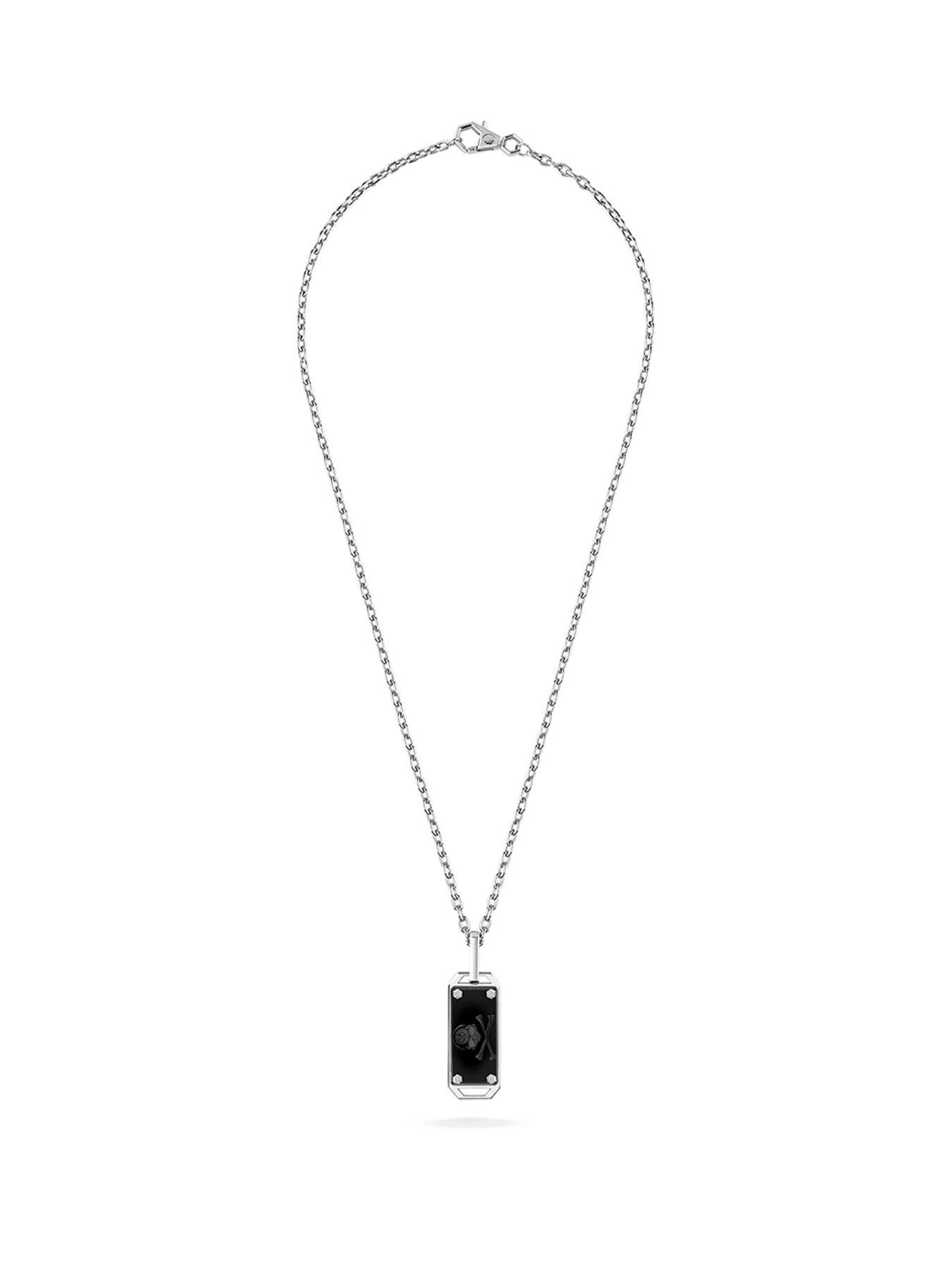 Product photograph of Philipp Plein Skull Bone Stainless Steel W Bico Ss Ip Black Plate Necklace from very.co.uk