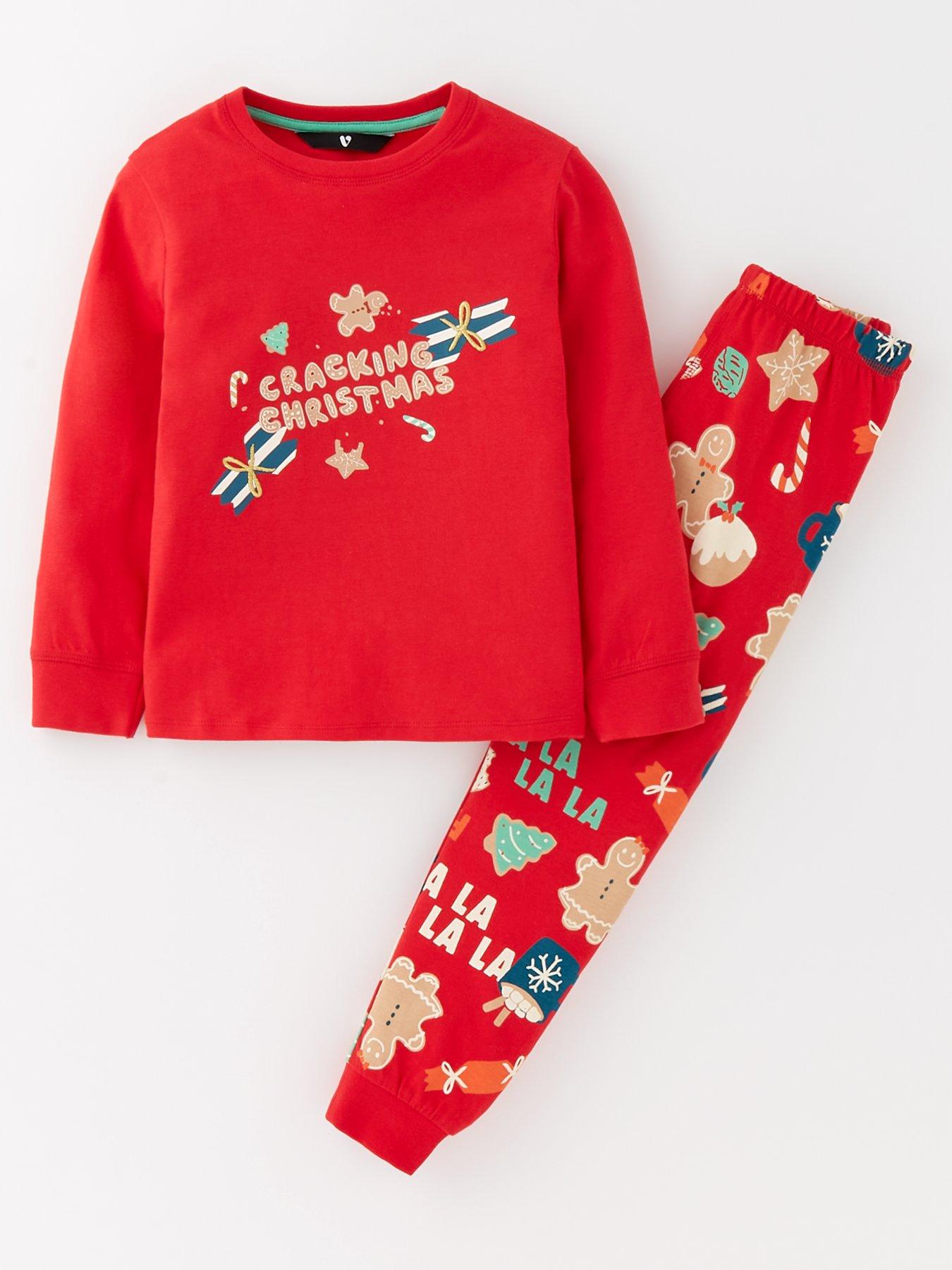 Kids Family Christmas Unisex Slogan Sweat And Jogger Pyjama Set Red