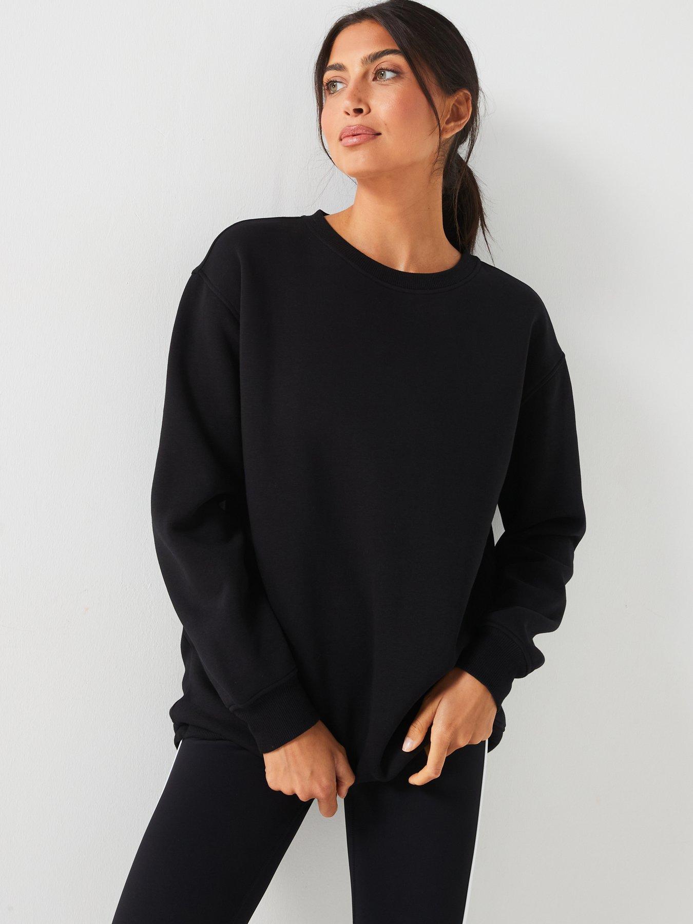 undefined The Essential Long Line Crew Neck Sweat - Black