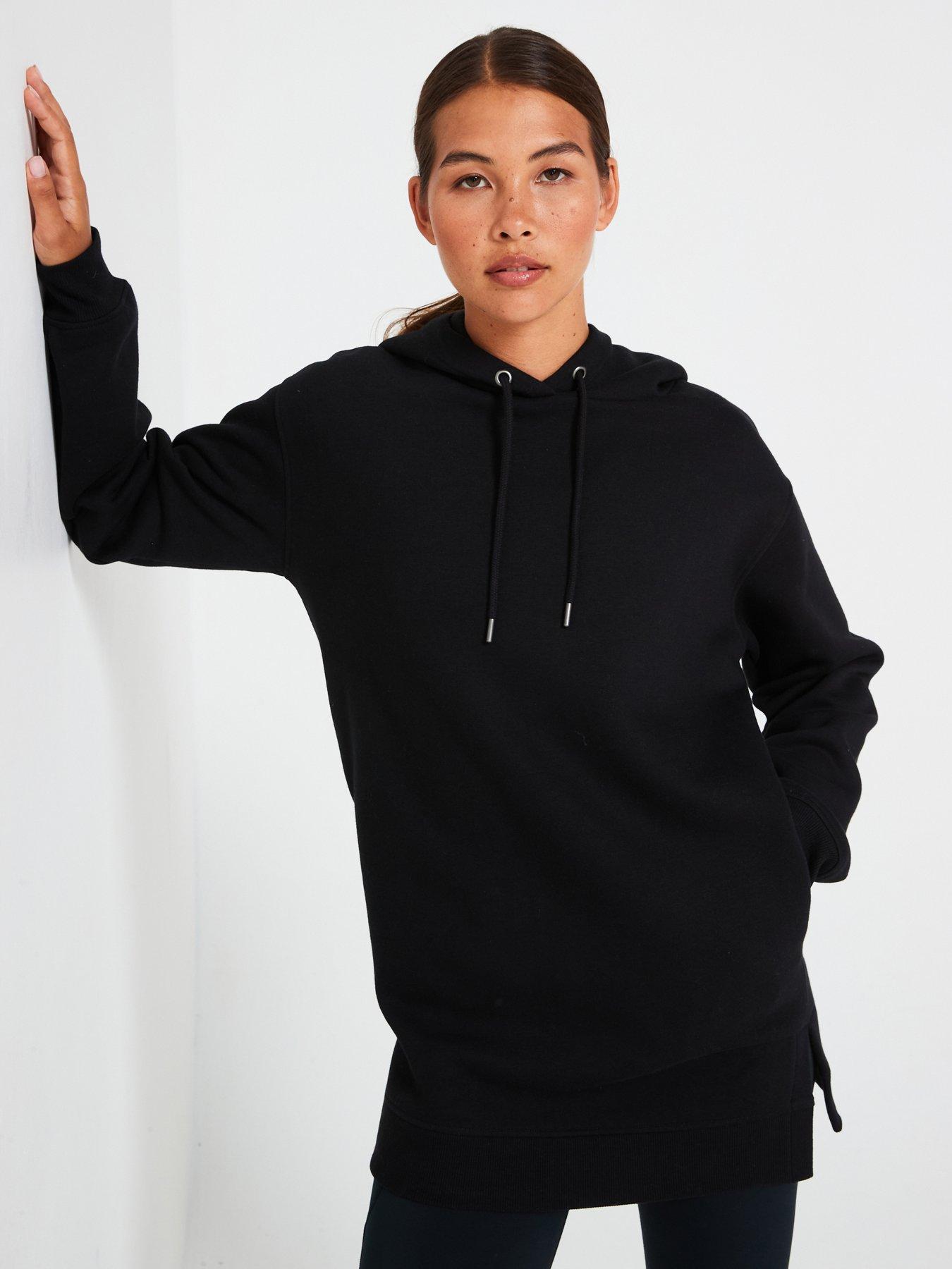 undefined The Essential Longline Hoodie with Side Splits - Black