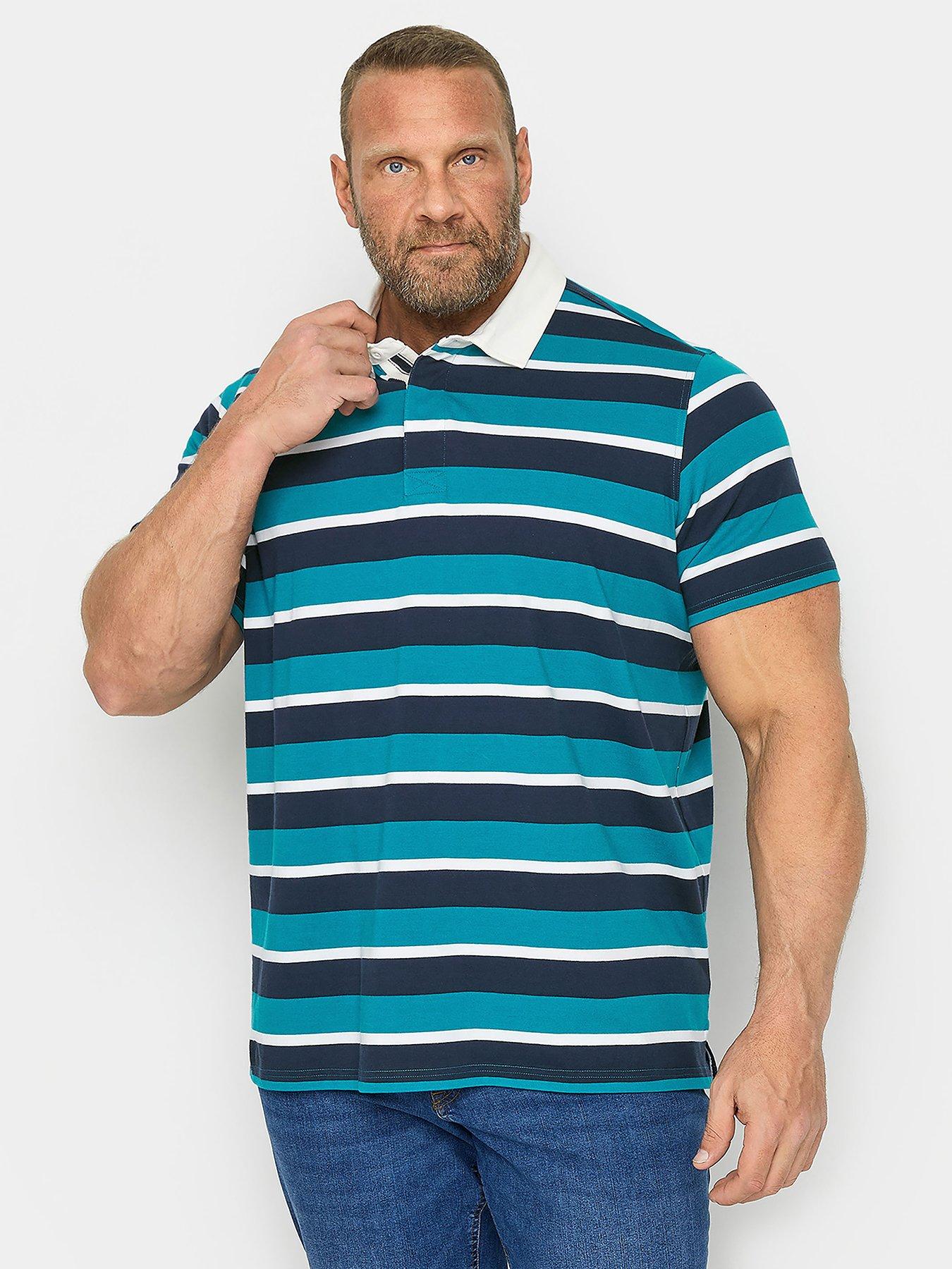 undefined Rugby Stripe Short Sleeve Polo Shirt - Blue