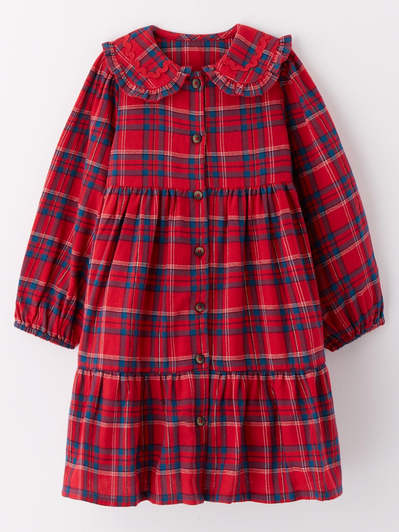 undefined Girls Check Button Through Dress - Red