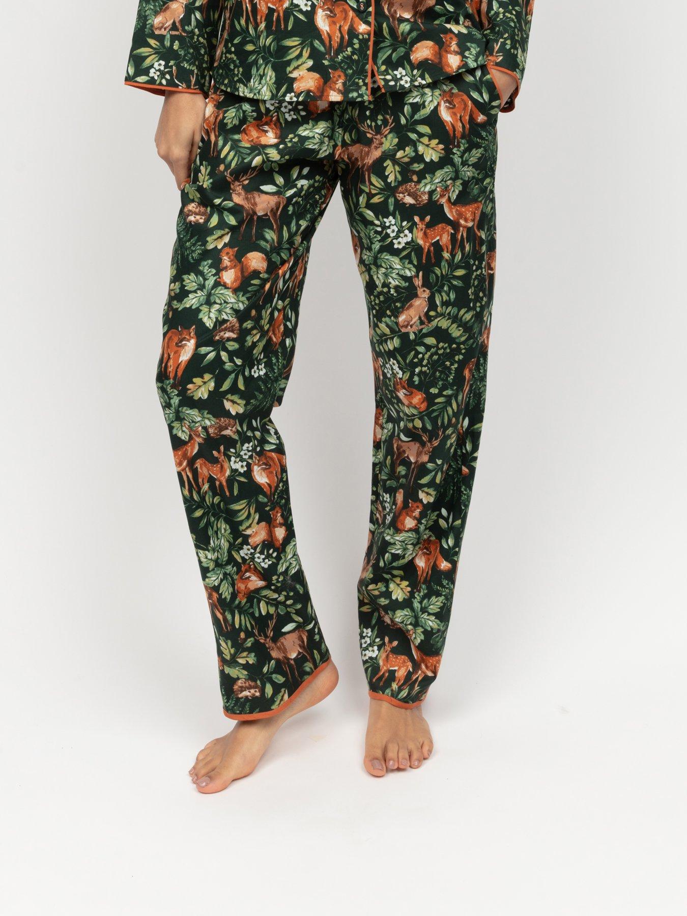 undefined Forrest Dark Green Woodland Print Pyjama Bottoms - Green