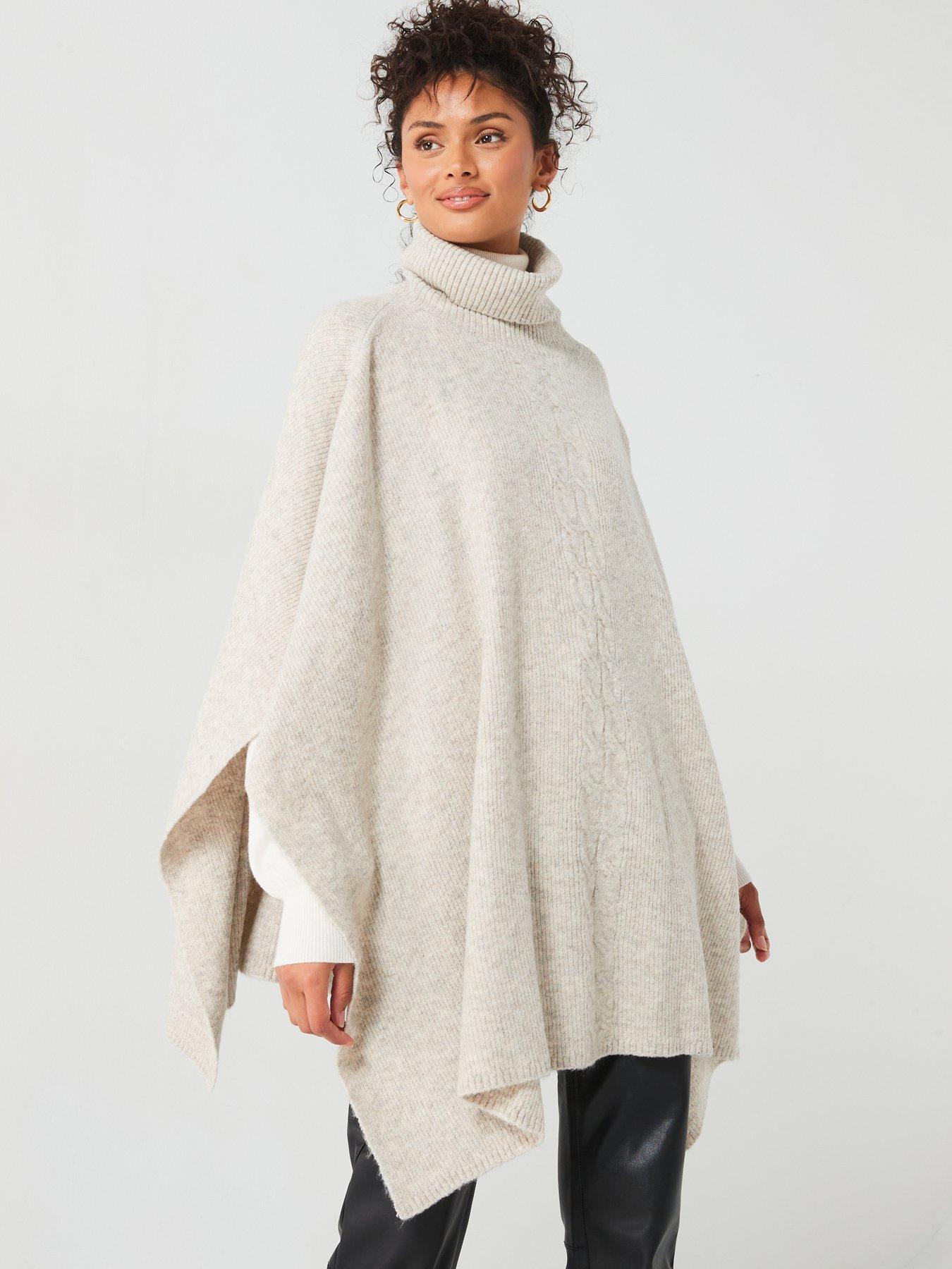 V by Very Knitted Roll Neck Poncho Beige Very
