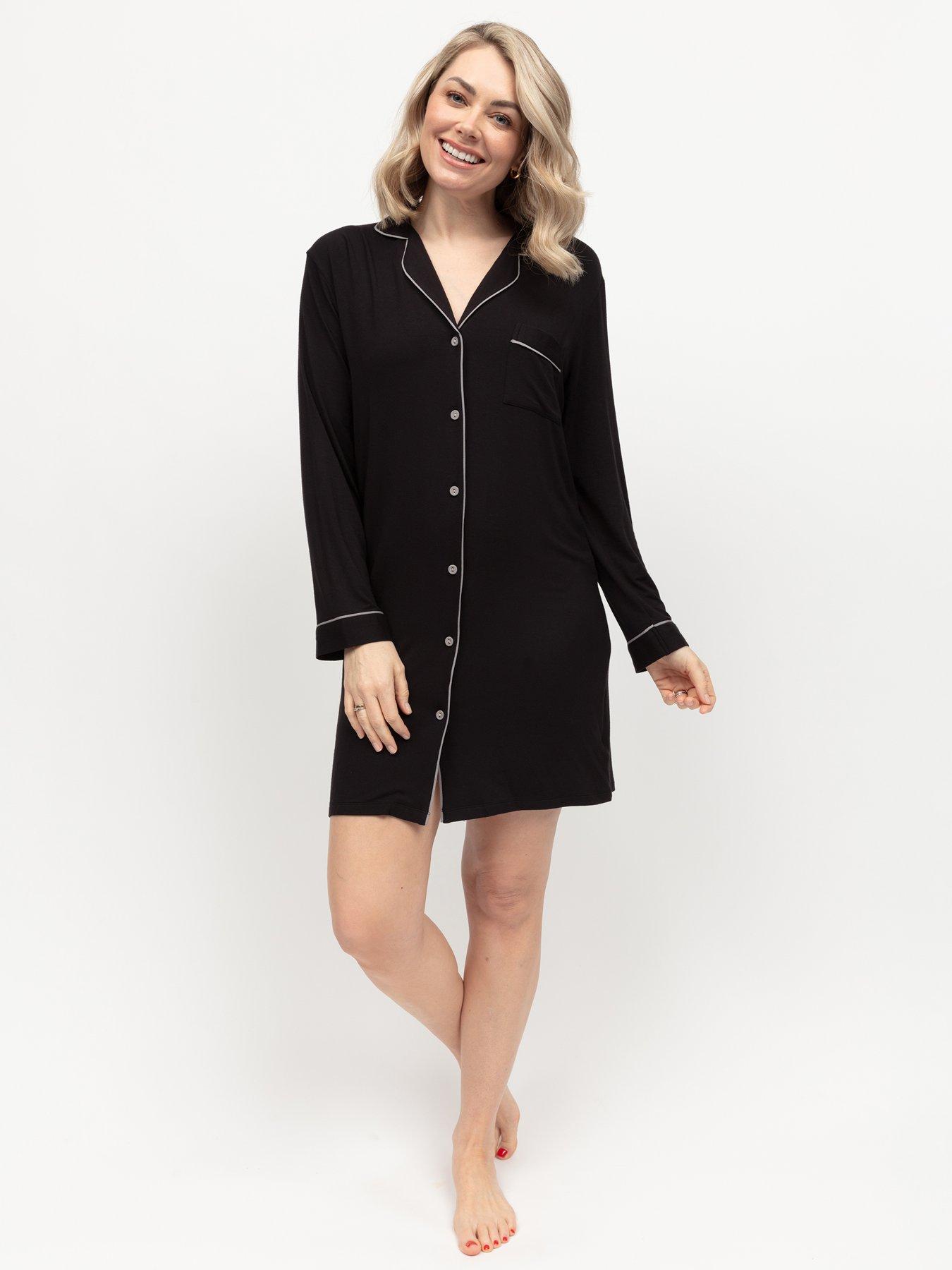 undefined Parker Black Jersey Revere Long Sleeve Nightshirt - Black