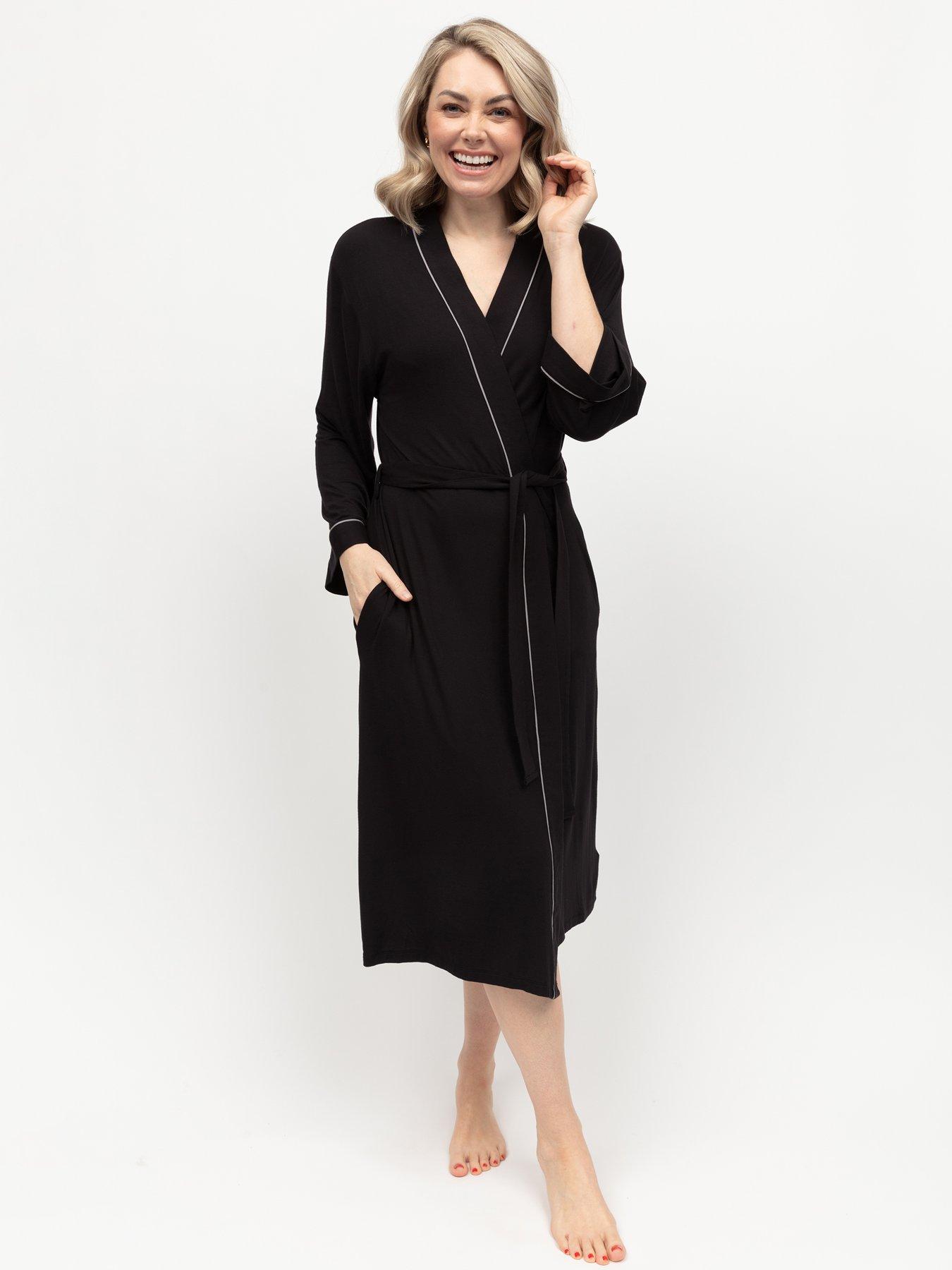undefined Parker Black Jersey Long Sleeve Long Dressing Gown - Black
