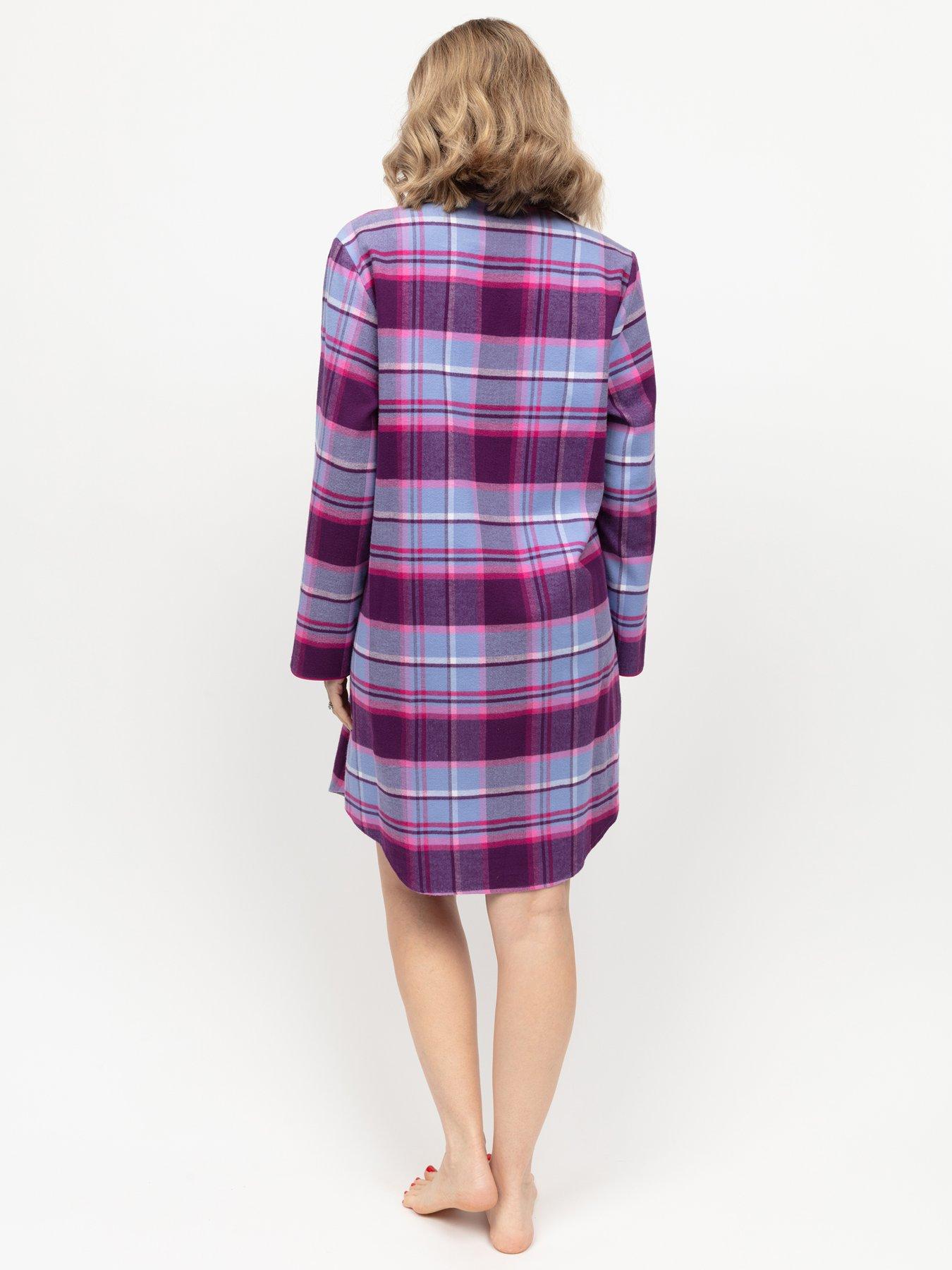 Hazel Dark Purple Check Long Sleeve Nightshirt Purple