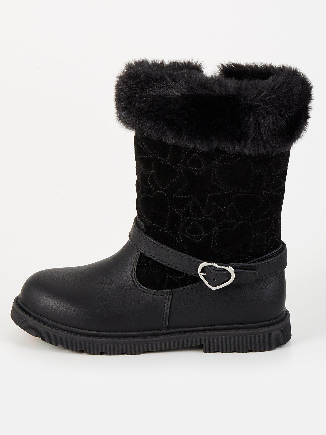 undefined Toezone Girls Leather Quilted Faux Fur Boots - Black