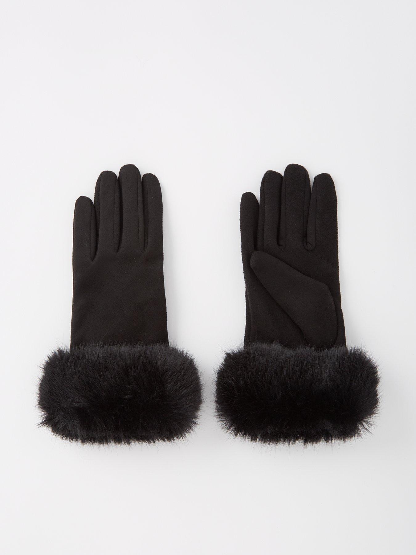 undefined Suedette Gloves With Faux Fur Trim