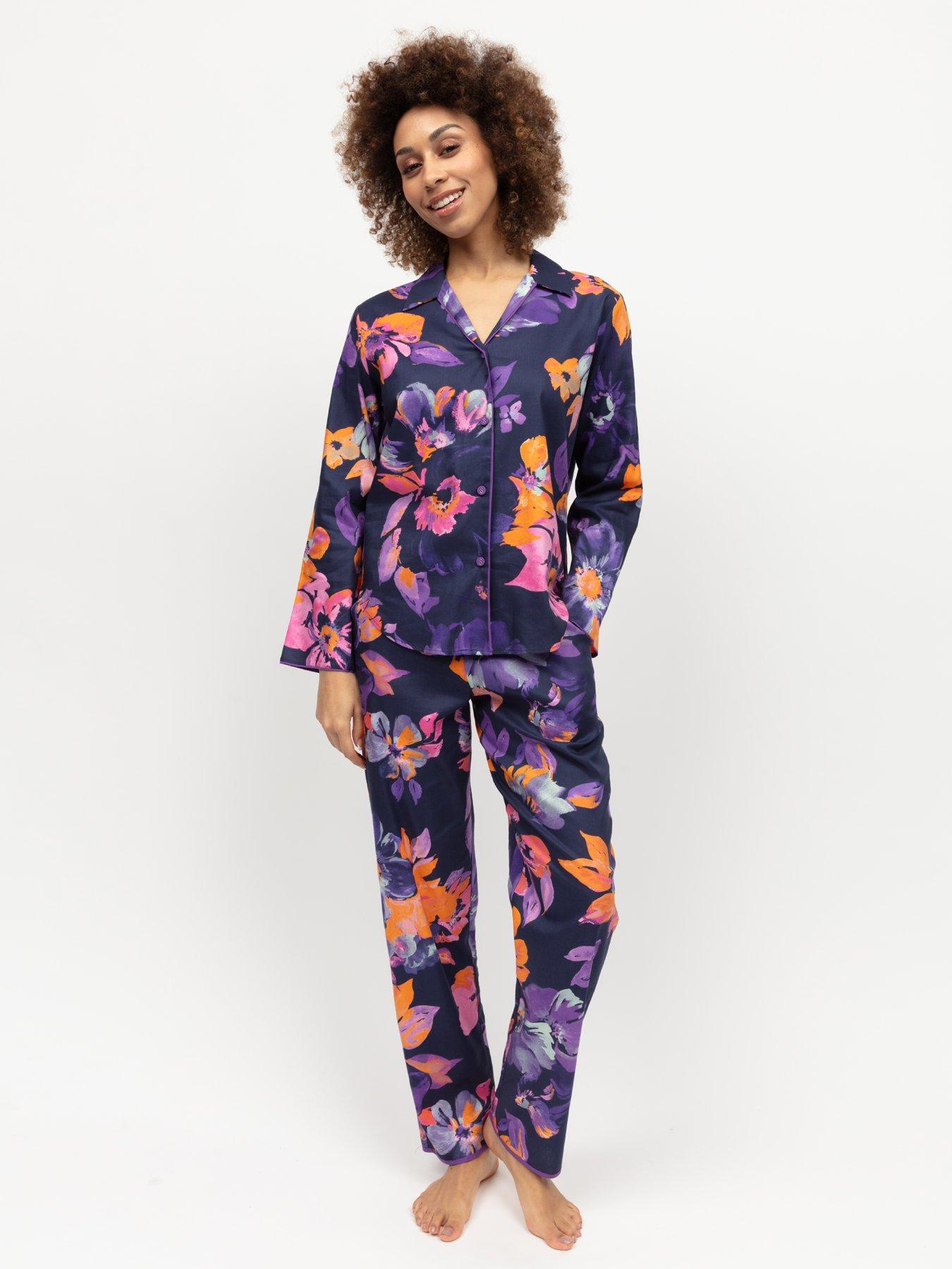 Cyberjammies Edie Floral Print Long Sleeve Pyjama Set - Navy