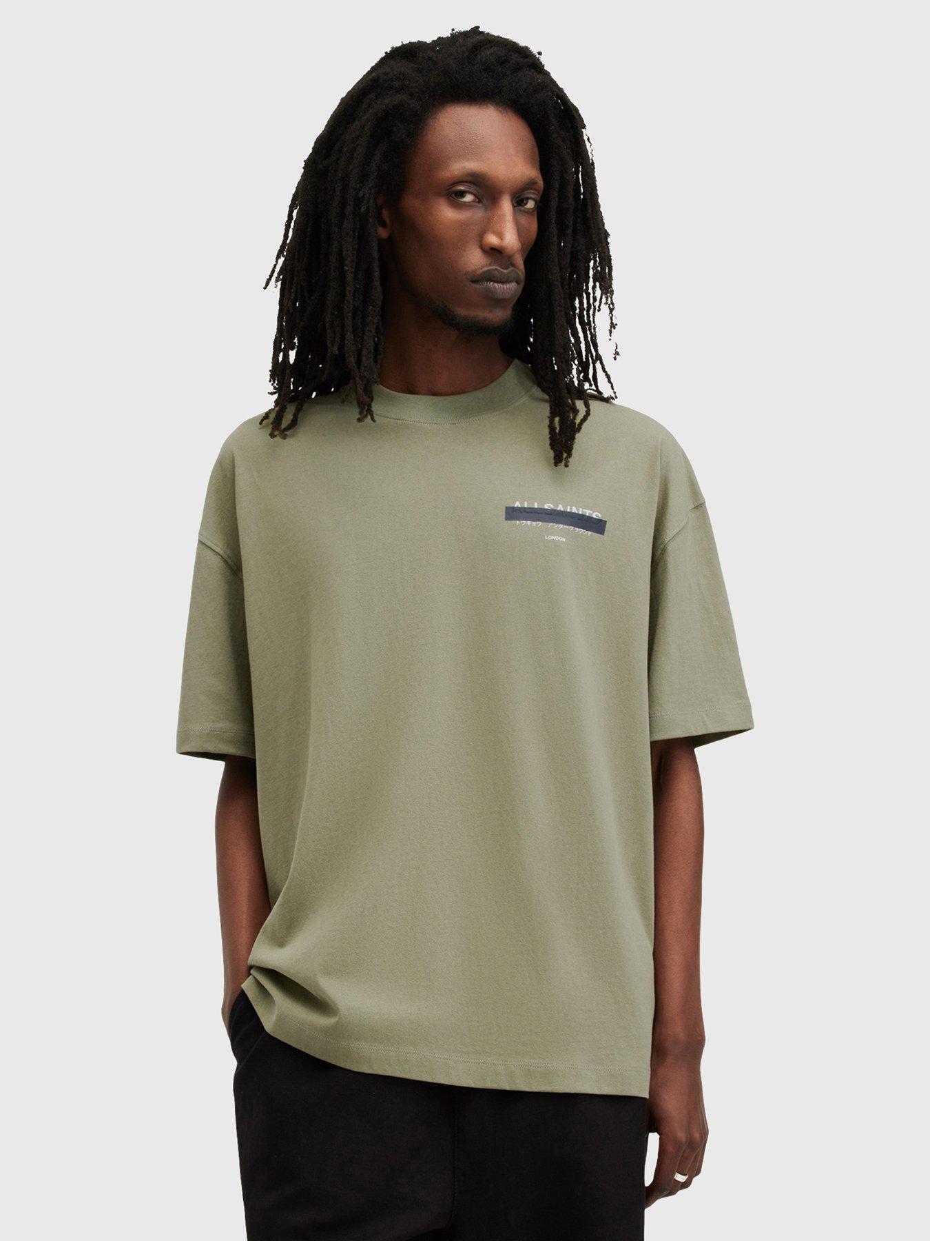 AllSaints Redact Oversized Crew T-Shirt - Green | Very.co.uk