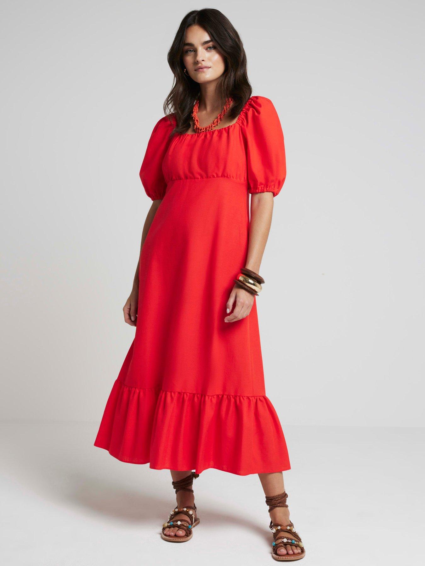 River Island Milkmaid Midi Dress - Red