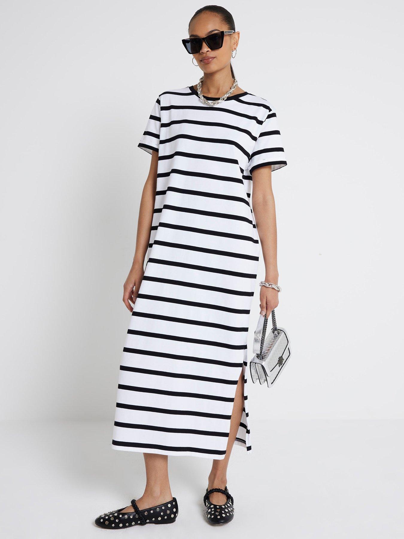 undefined Stripe Midi T-shirt Dress - White