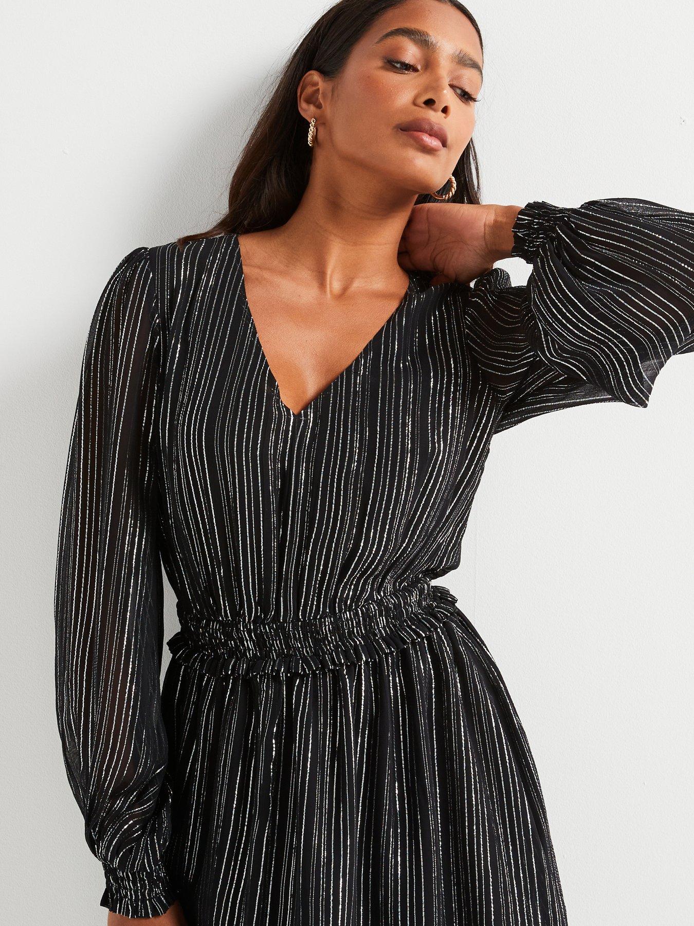 undefined Lurex Skater Dress - Silver