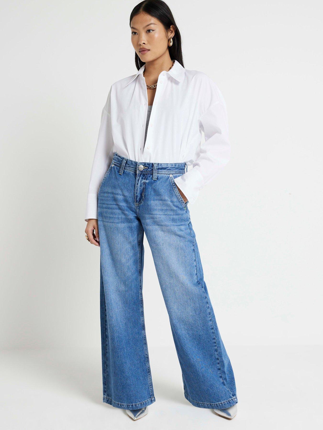 RI Petite Petite Tailored Baggy Jeans - Medium Denim | Very.co.uk