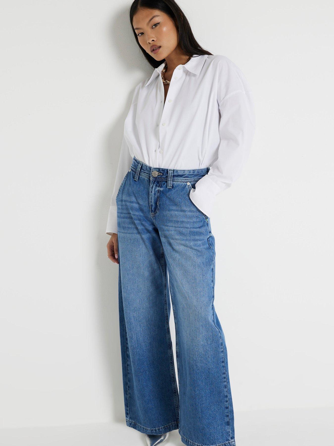 RI Petite Petite Tailored Baggy Jeans - Medium Denim | Very.co.uk