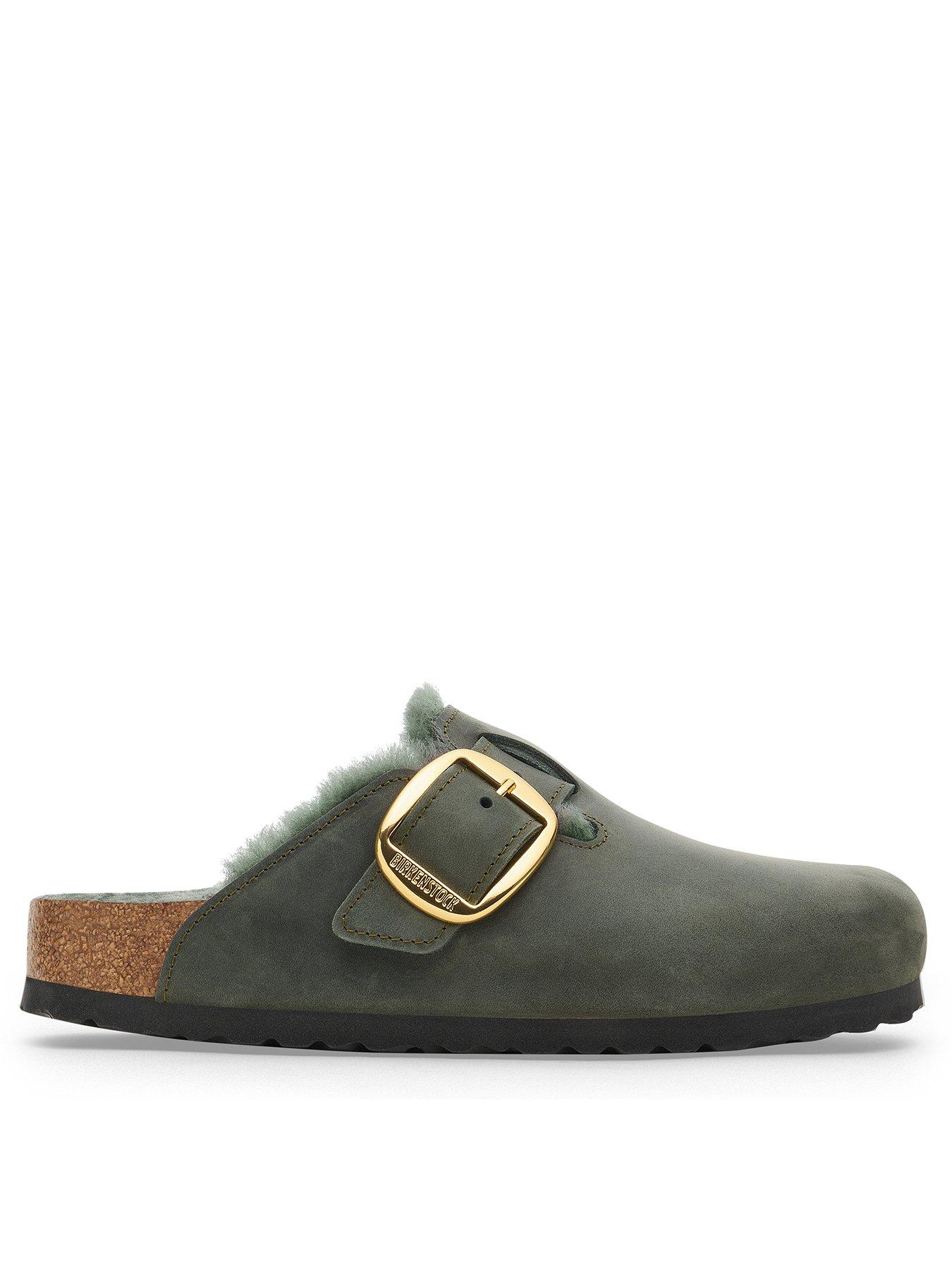 Birkenstock Boston Buckle Oiled Leather Shearling Clog Sandals - Green, Green, Size 8, Women