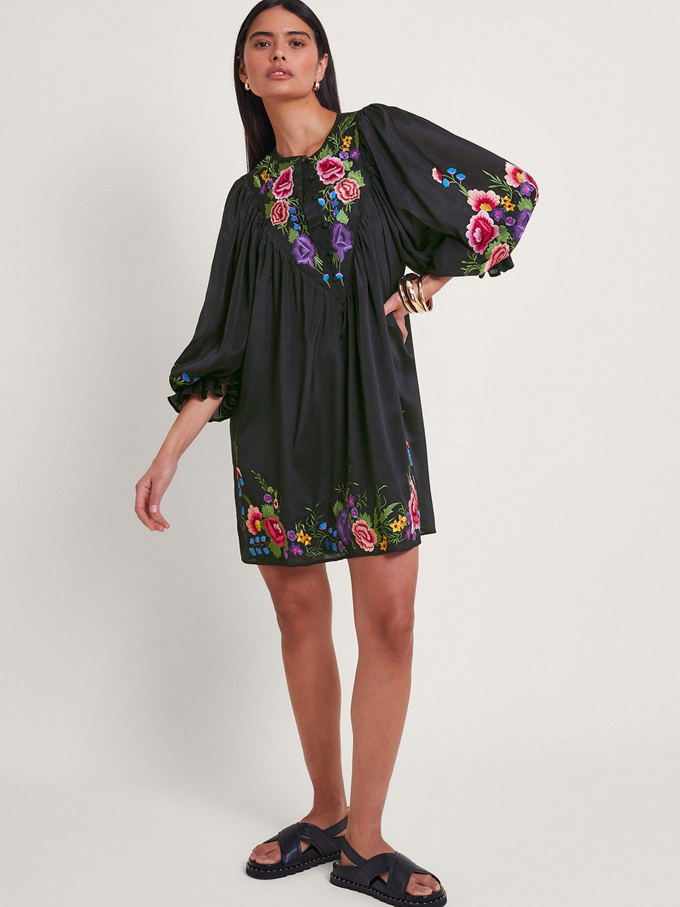 Black floral tunic dress hotsell