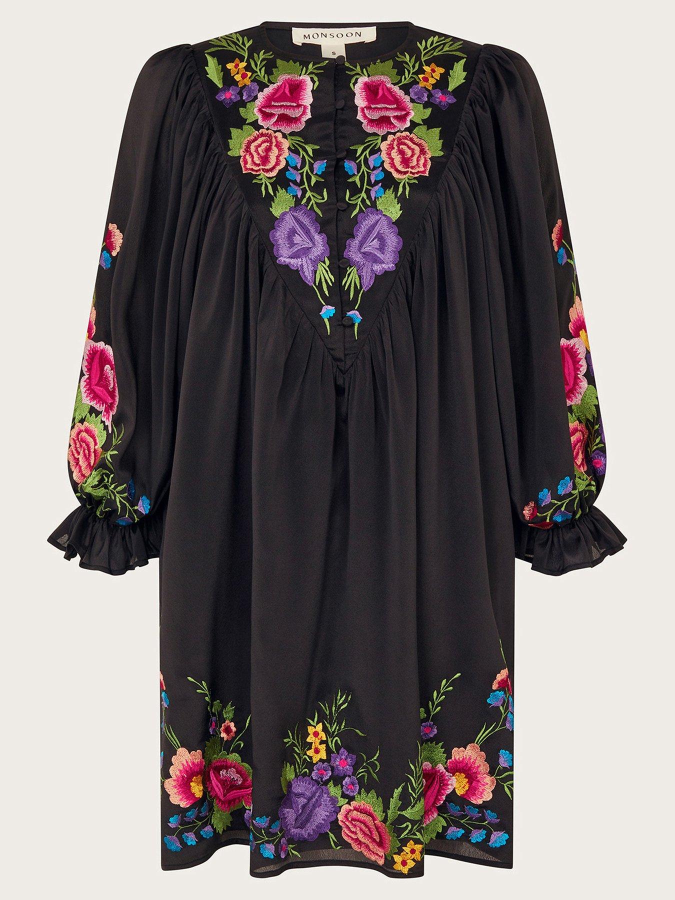 Monsoon Winny Embroidered Tunic Dress - Black | Very