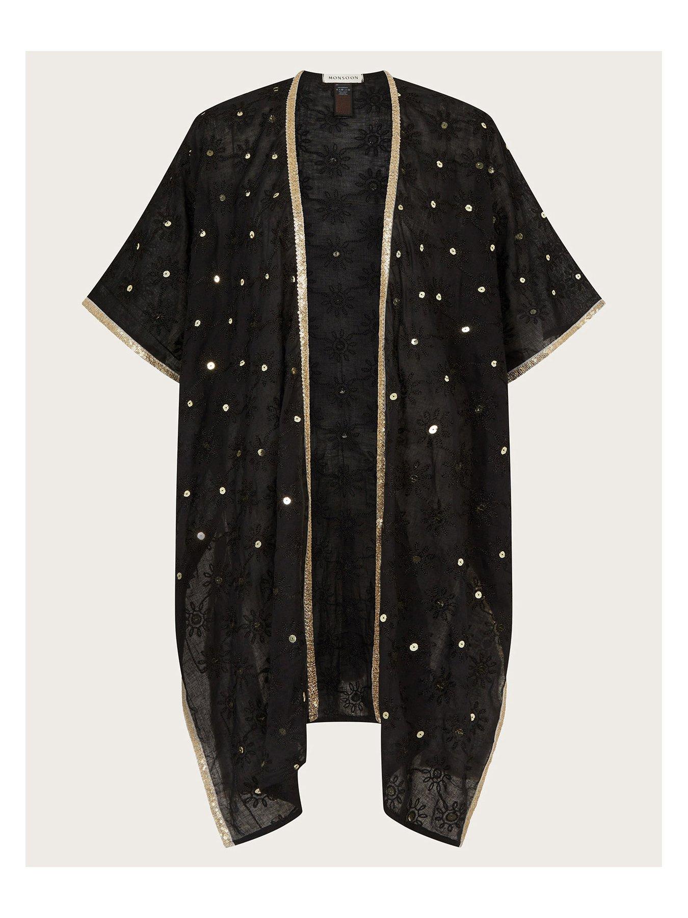 Image 3 of 5 of Monsoon Sequin Embellished Kimono - Black