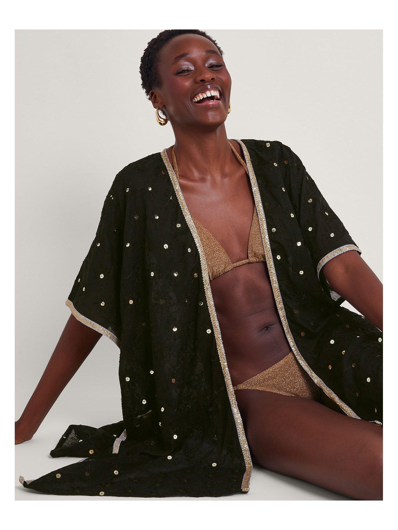 Image 4 of 5 of Monsoon Sequin Embellished Kimono - Black