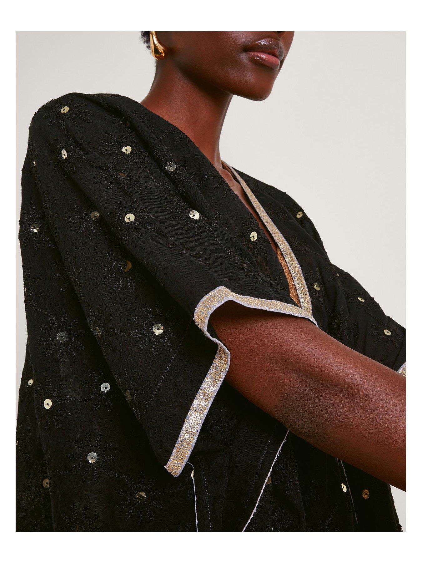 Image 5 of 5 of Monsoon Sequin Embellished Kimono - Black