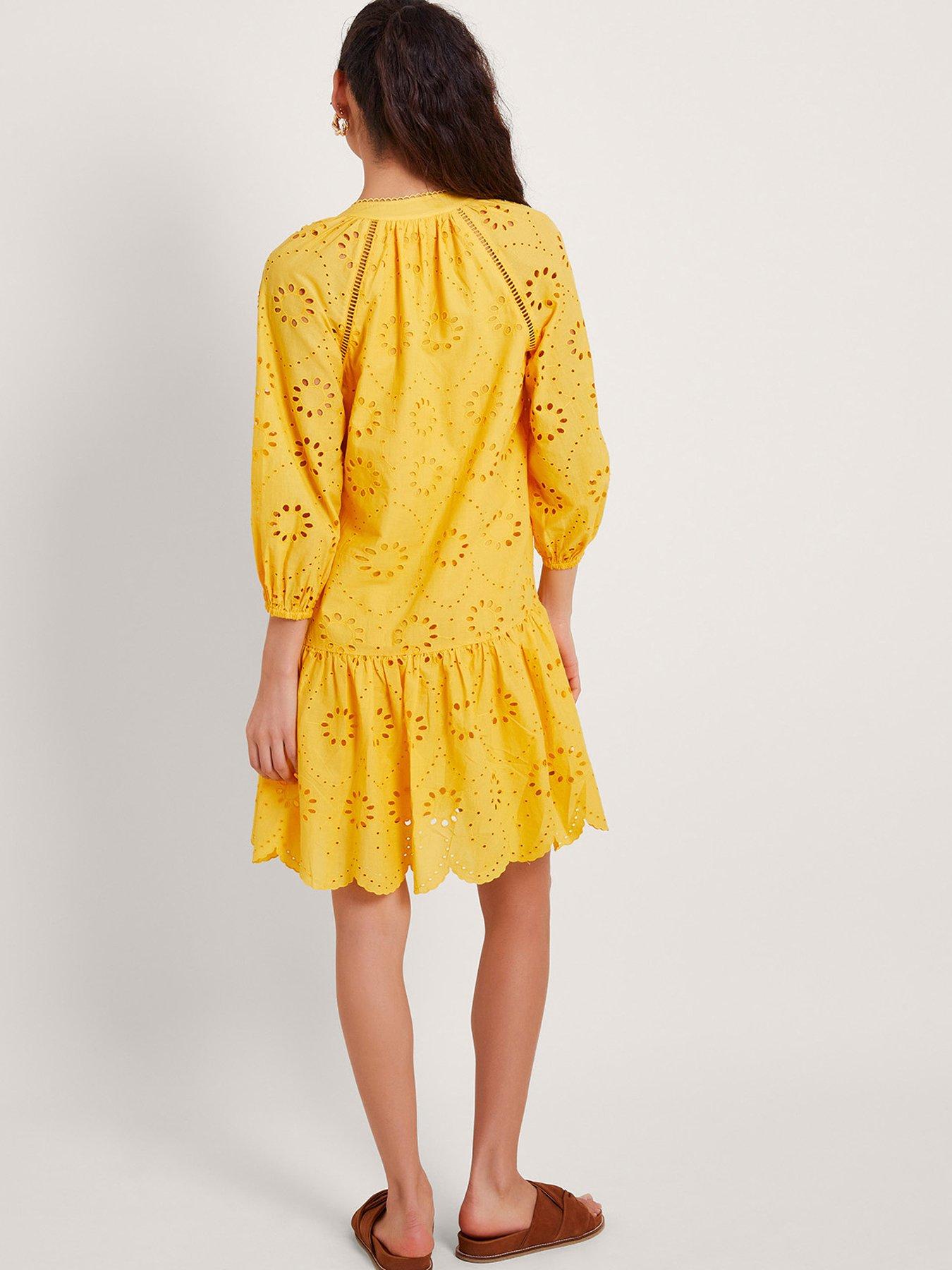 Image 2 of 5 of Monsoon Tilly Broderie Dress - Yellow