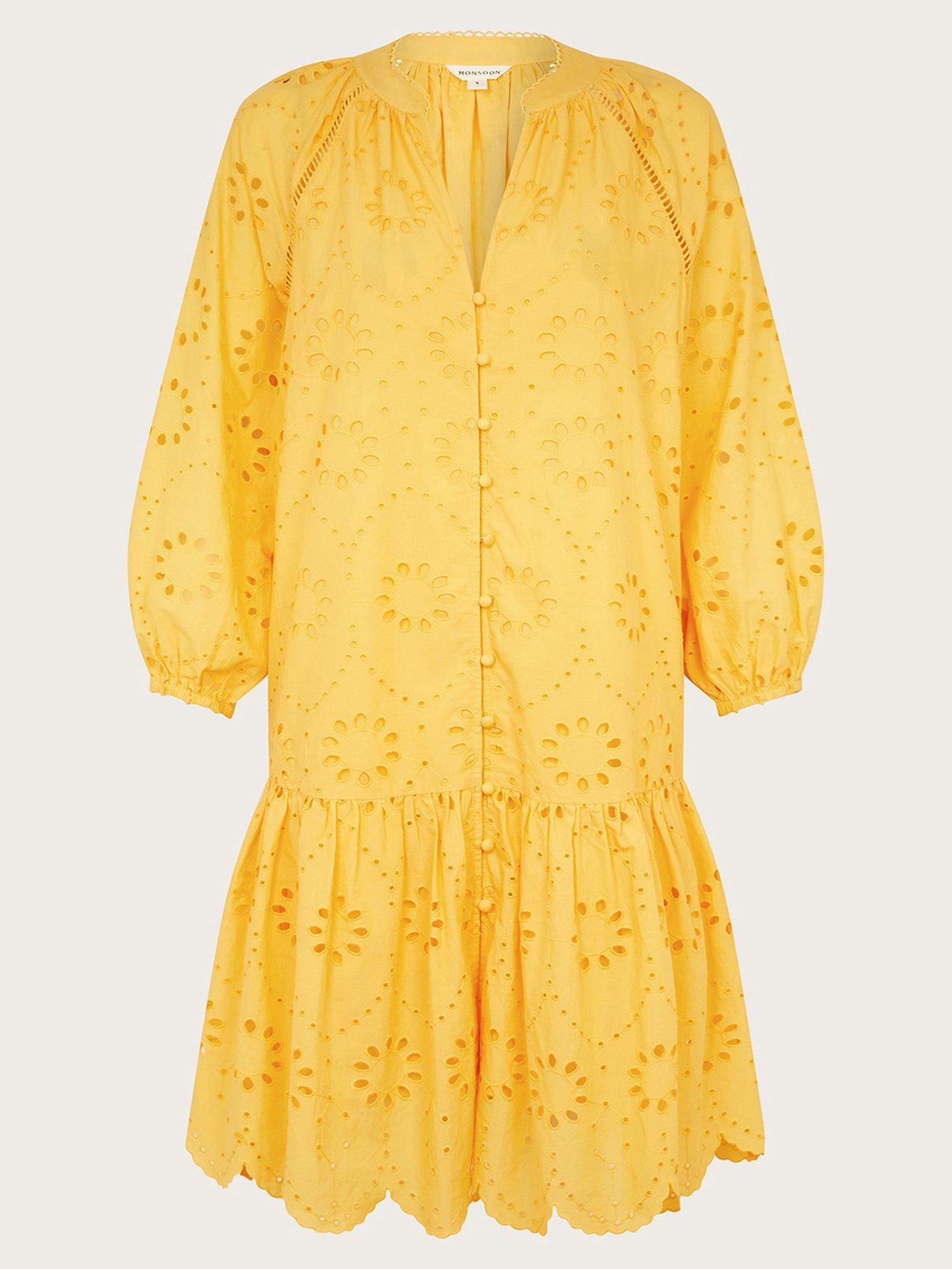 Image 3 of 5 of Monsoon Tilly Broderie Dress - Yellow