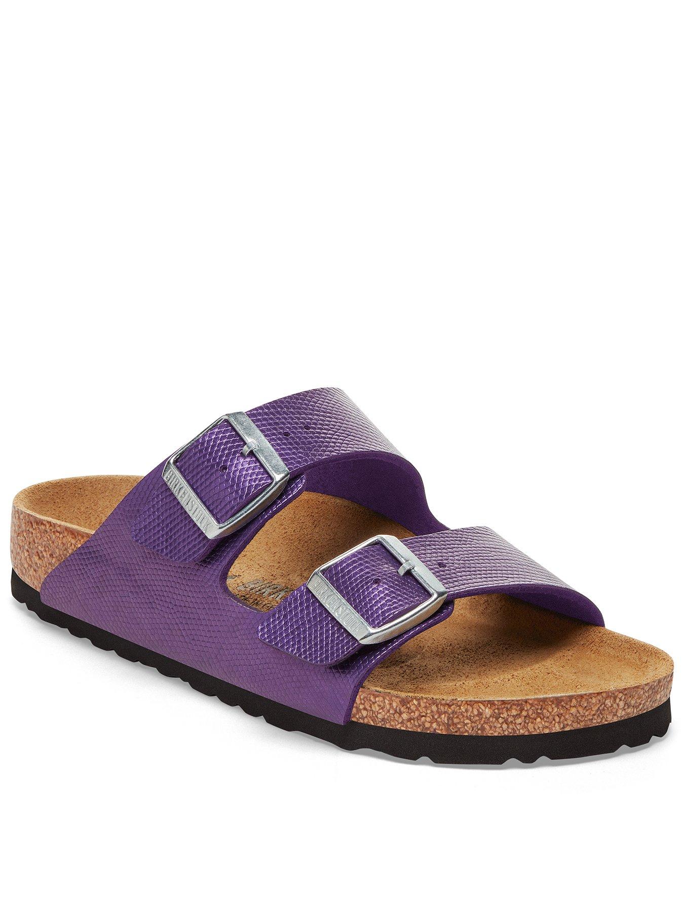 Arizona Birko Flor Embossed Sandals Shiny Lizard Purple