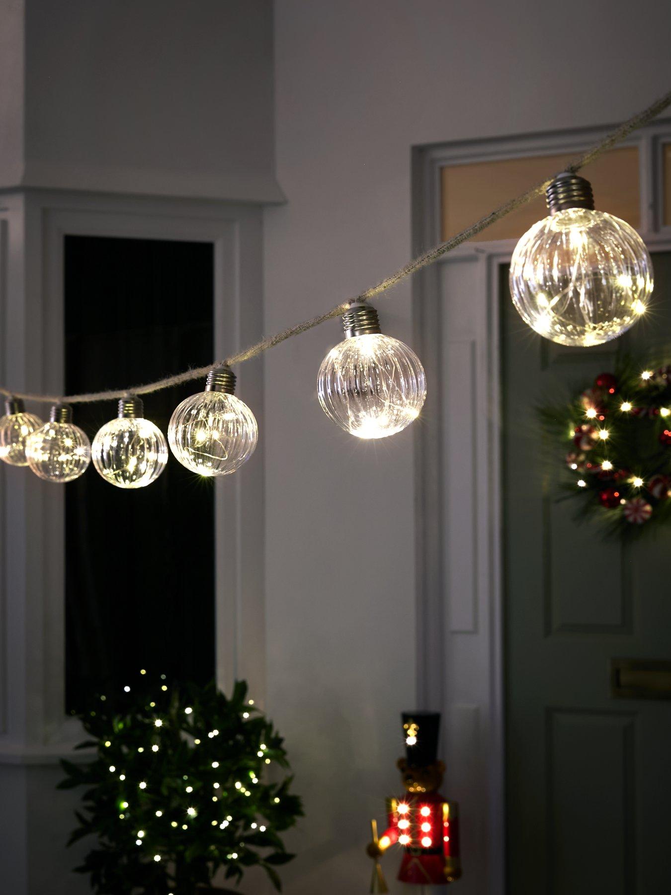 undefined 20 Warm White Battery Operated Outdoor Christmas Bulb Lights on Jute Cord