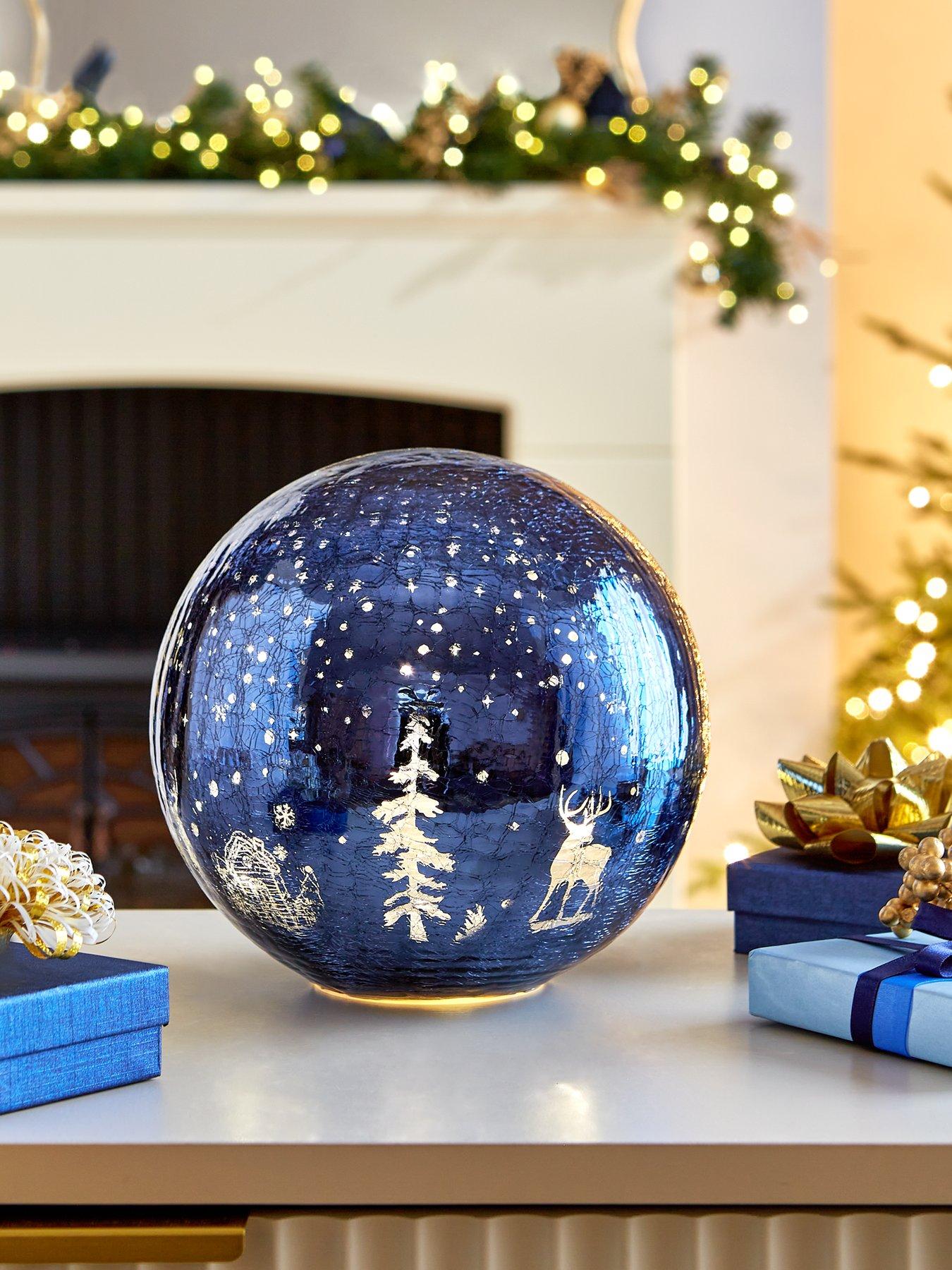 Very Home 20 cm Blue Crackle Ball Light Christmas Decoration Very