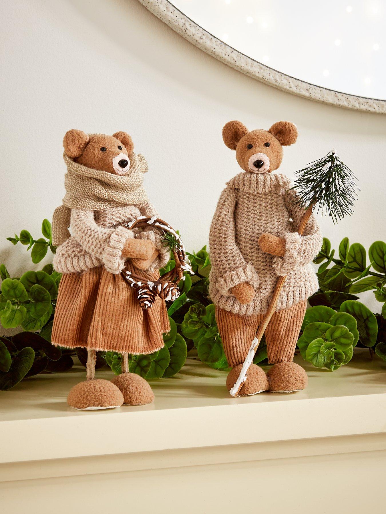 Product photograph of Very Home Set 2 Bears In Jumpers Christmas Decorations from very.co.uk