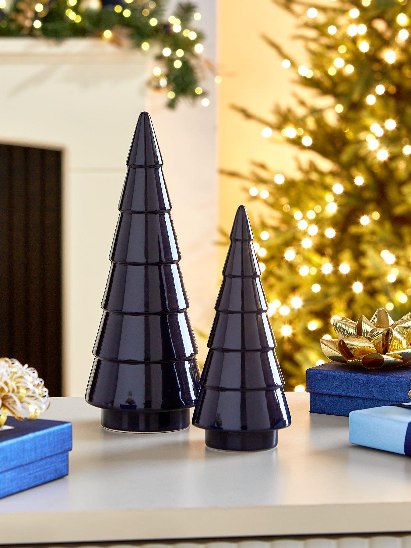 Product photograph of Very Home Set Of 2 Blue Ceramic Christmas Trees from very.co.uk