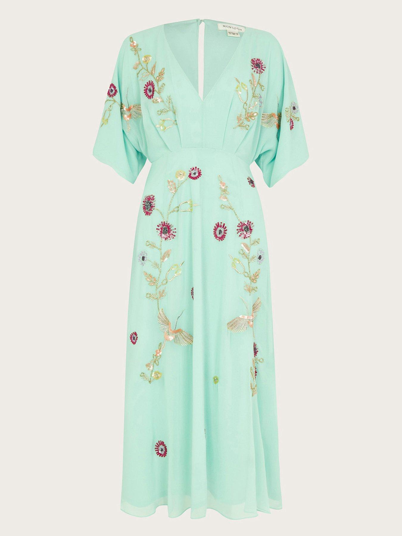 monsoon green embellished dress Womens Monsoon Green Skyler Floral Embellished Maxi Dress US 12