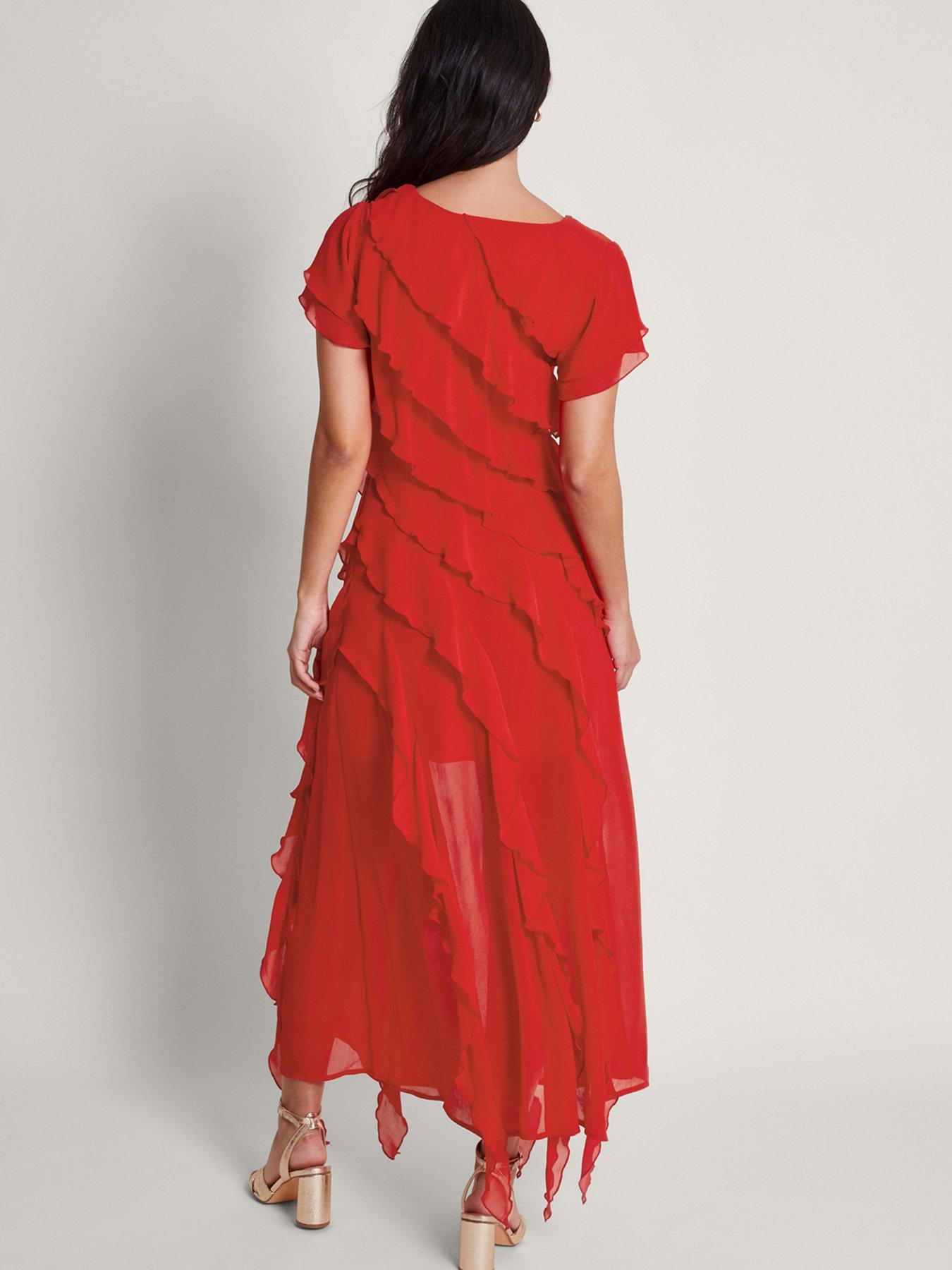 Renata Ruffle Midi Dress Red