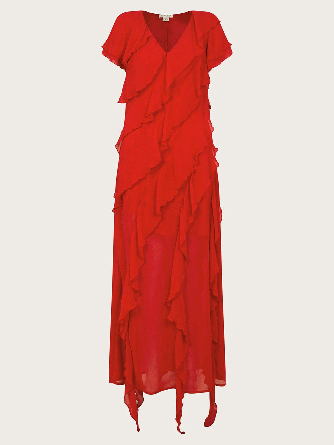 Renata Ruffle Midi Dress Red