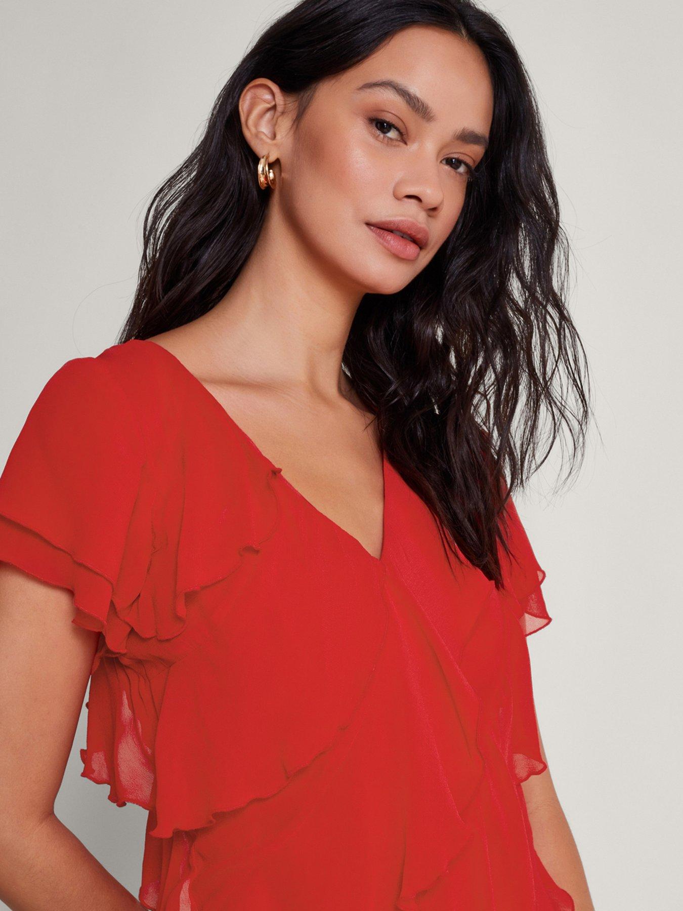 Renata Ruffle Midi Dress Red