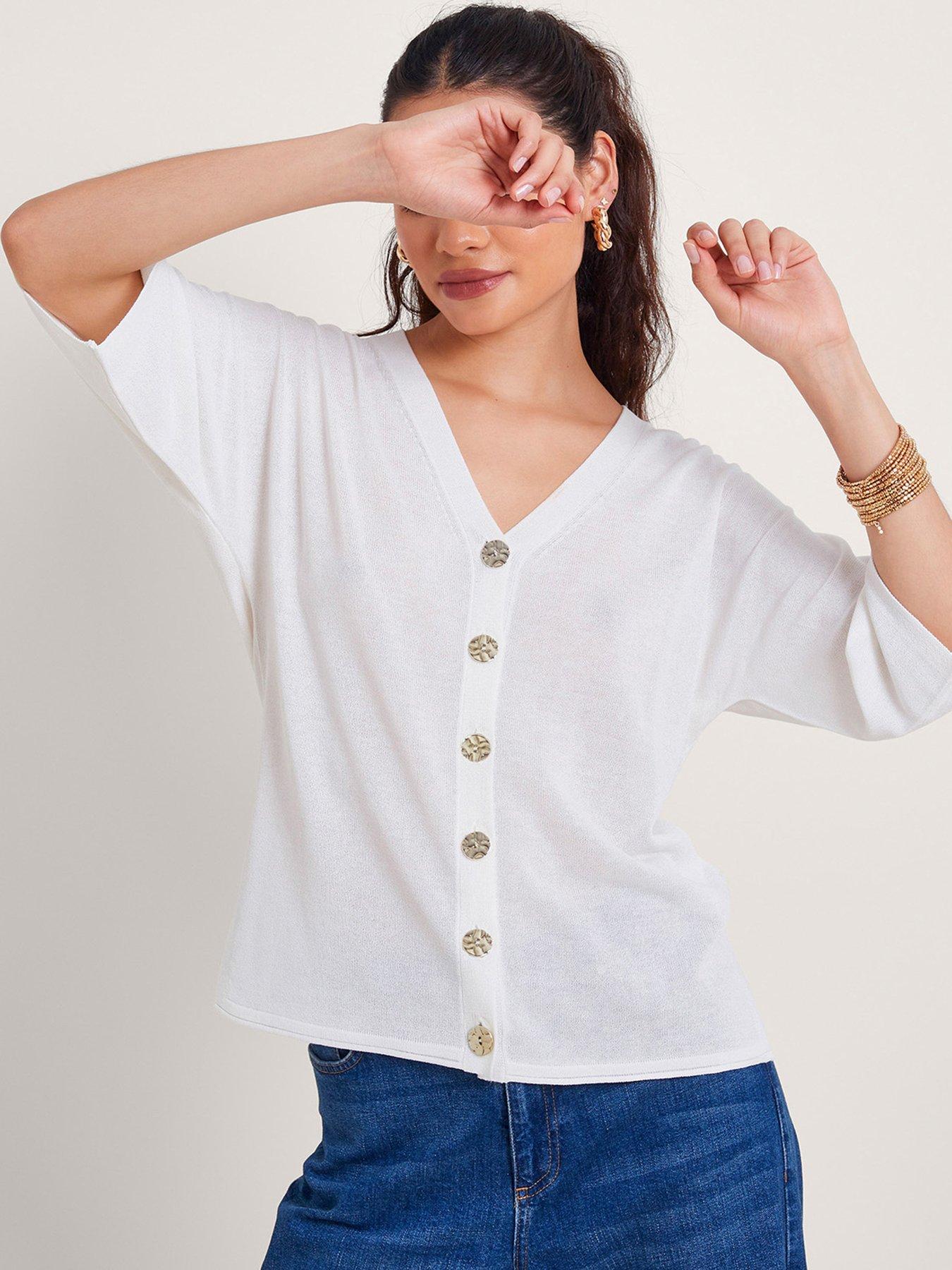 Bea Button Cardigan White
