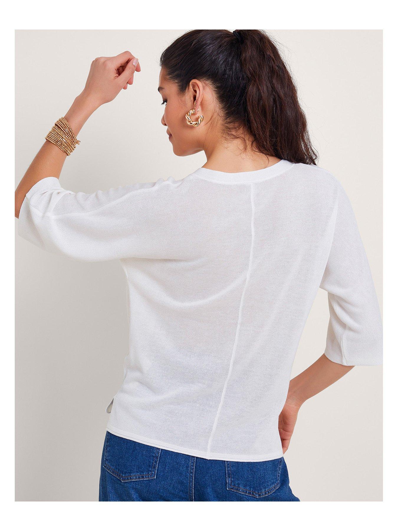 Image 2 of 5 of Monsoon Bea Button Cardigan - White