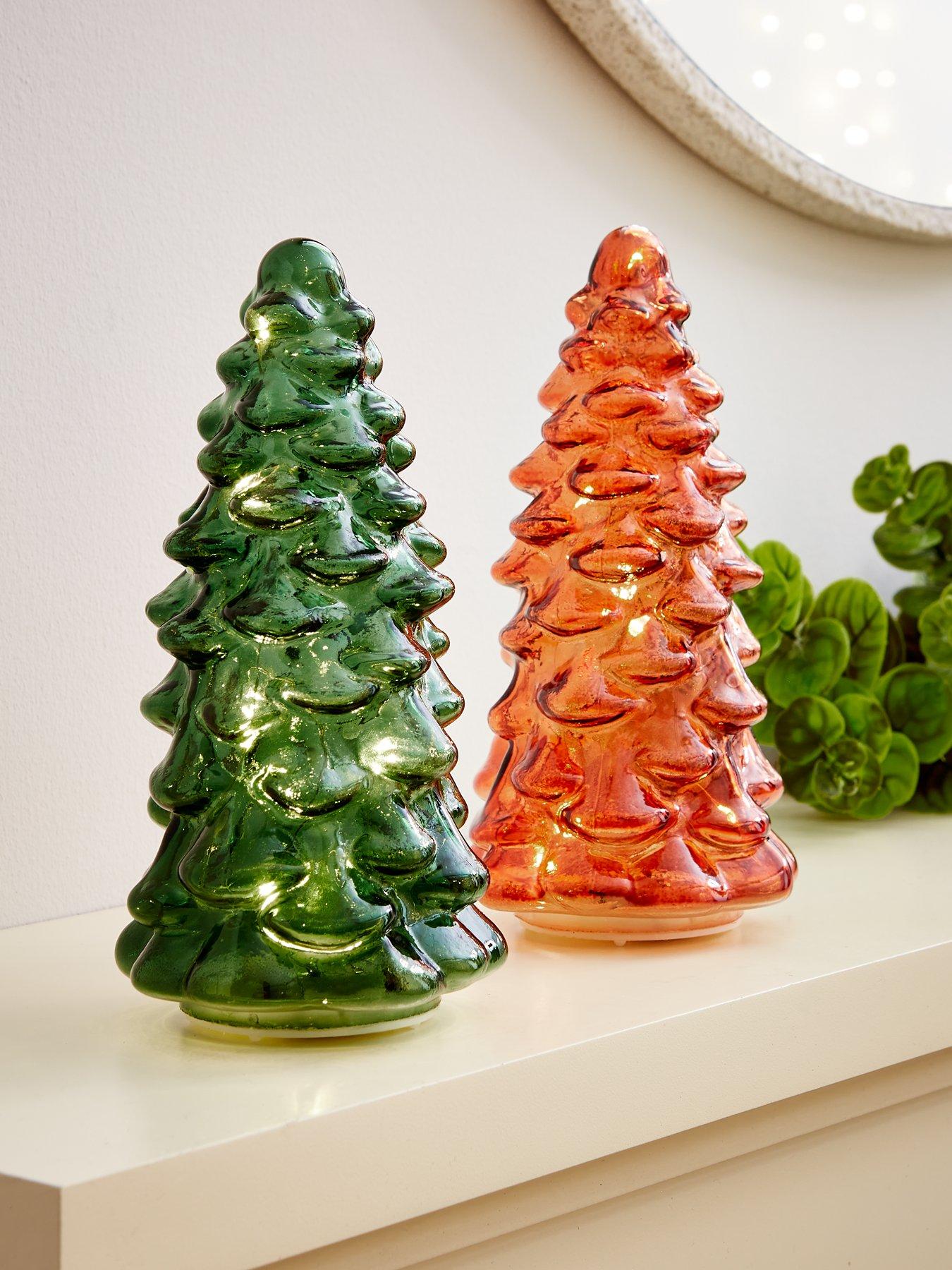 Product photograph of Very Home Set Of 2 Glass Christmas Trees - Green Copper from very.co.uk